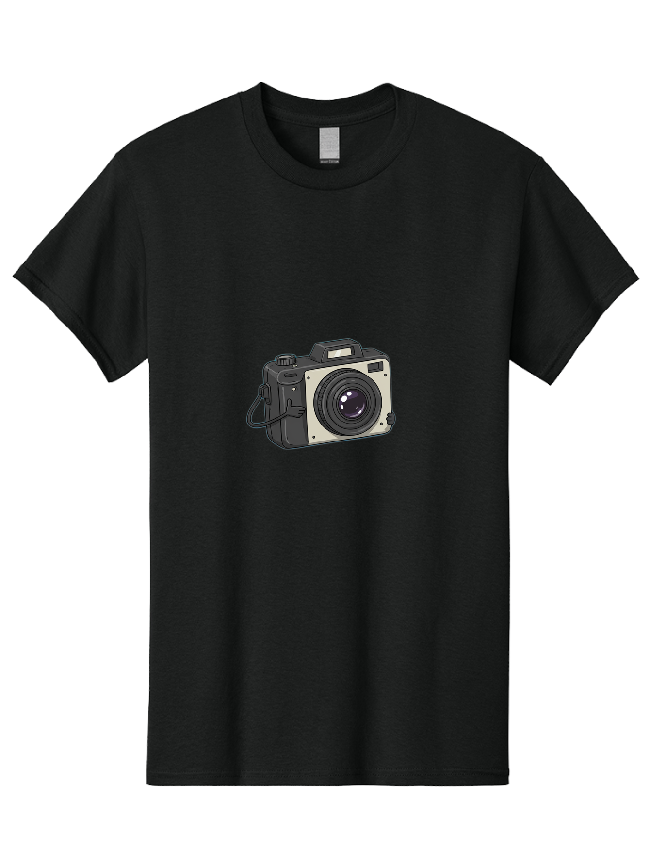 Camera-1 Men'S Graphic Tee, 100% Cotton, Comfortable Casual Summer Wear, Machine Washable, Illustrated Camera, Photography Equipment, Camera Lens, Black And Silver, Camera Strap, Digital Camera, Photography Gear, Camera Illustration Bae366