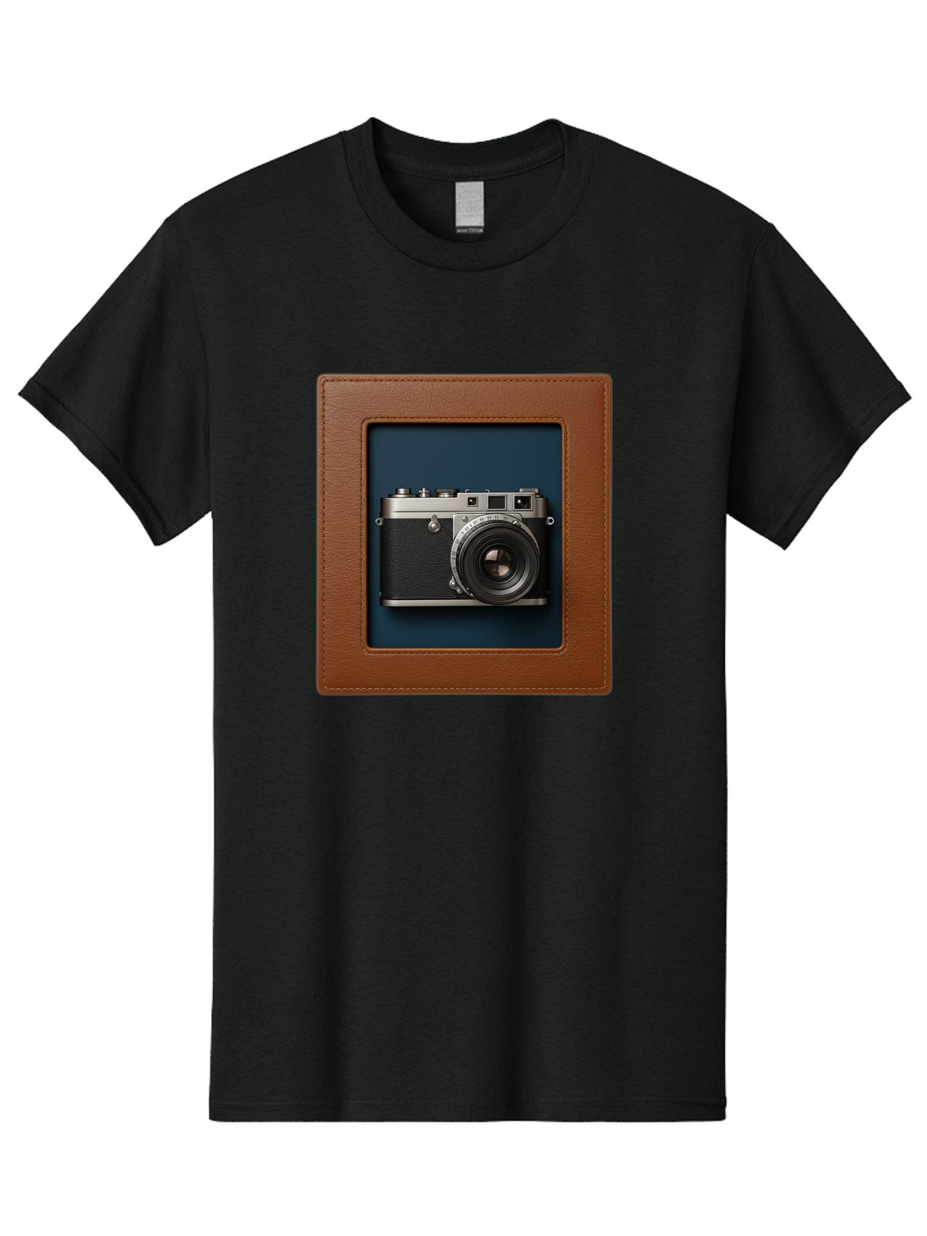Camera-2 Men'S Graphic Tee, 100% Cotton, Comfortable Casual Summer Wear, Machine Washable, Vintage Camera, Photography Equipment, Leica Camera, Classic Design, Retro Style, Brown Leather Case, Blue Background, Silver Accents Bae367