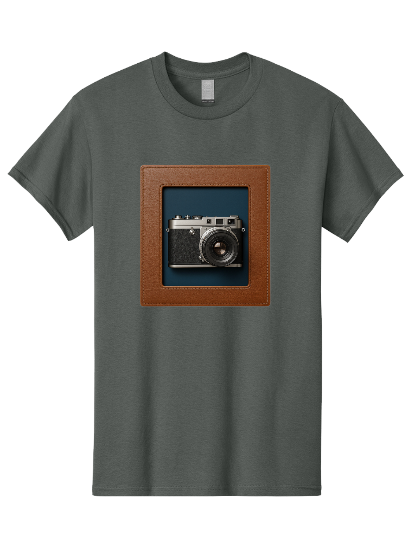Camera-2 Men'S Graphic Tee, 100% Cotton, Comfortable Casual Summer Wear, Machine Washable, Vintage Camera, Photography Equipment, Leica Camera, Classic Design, Retro Style, Brown Leather Case, Blue Background, Silver Accents Bae367