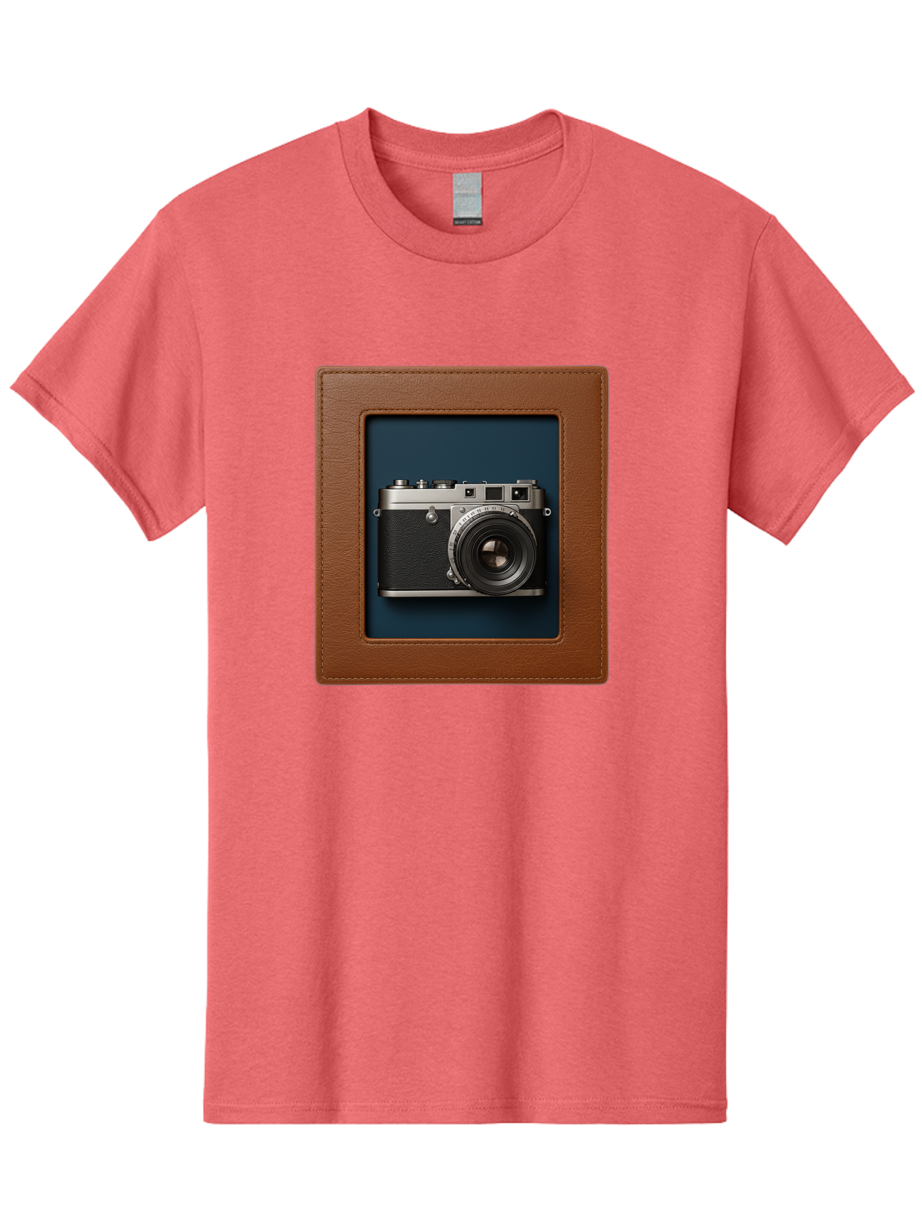 Camera-2 Men'S Graphic Tee, 100% Cotton, Comfortable Casual Summer Wear, Machine Washable, Vintage Camera, Photography Equipment, Leica Camera, Classic Design, Retro Style, Brown Leather Case, Blue Background, Silver Accents Bae367