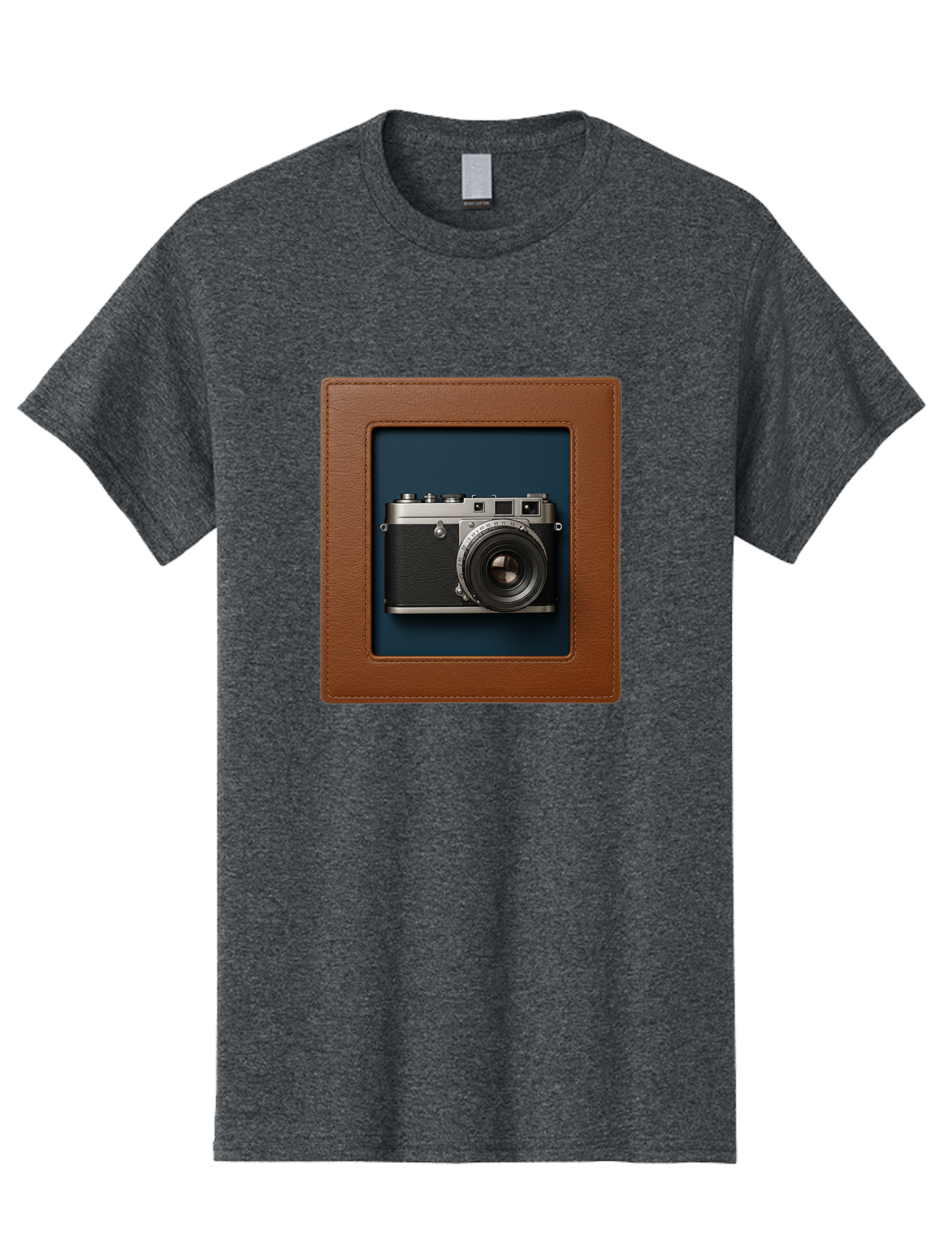 Camera-2 Men'S Graphic Tee, 100% Cotton, Comfortable Casual Summer Wear, Machine Washable, Vintage Camera, Photography Equipment, Leica Camera, Classic Design, Retro Style, Brown Leather Case, Blue Background, Silver Accents Bae367