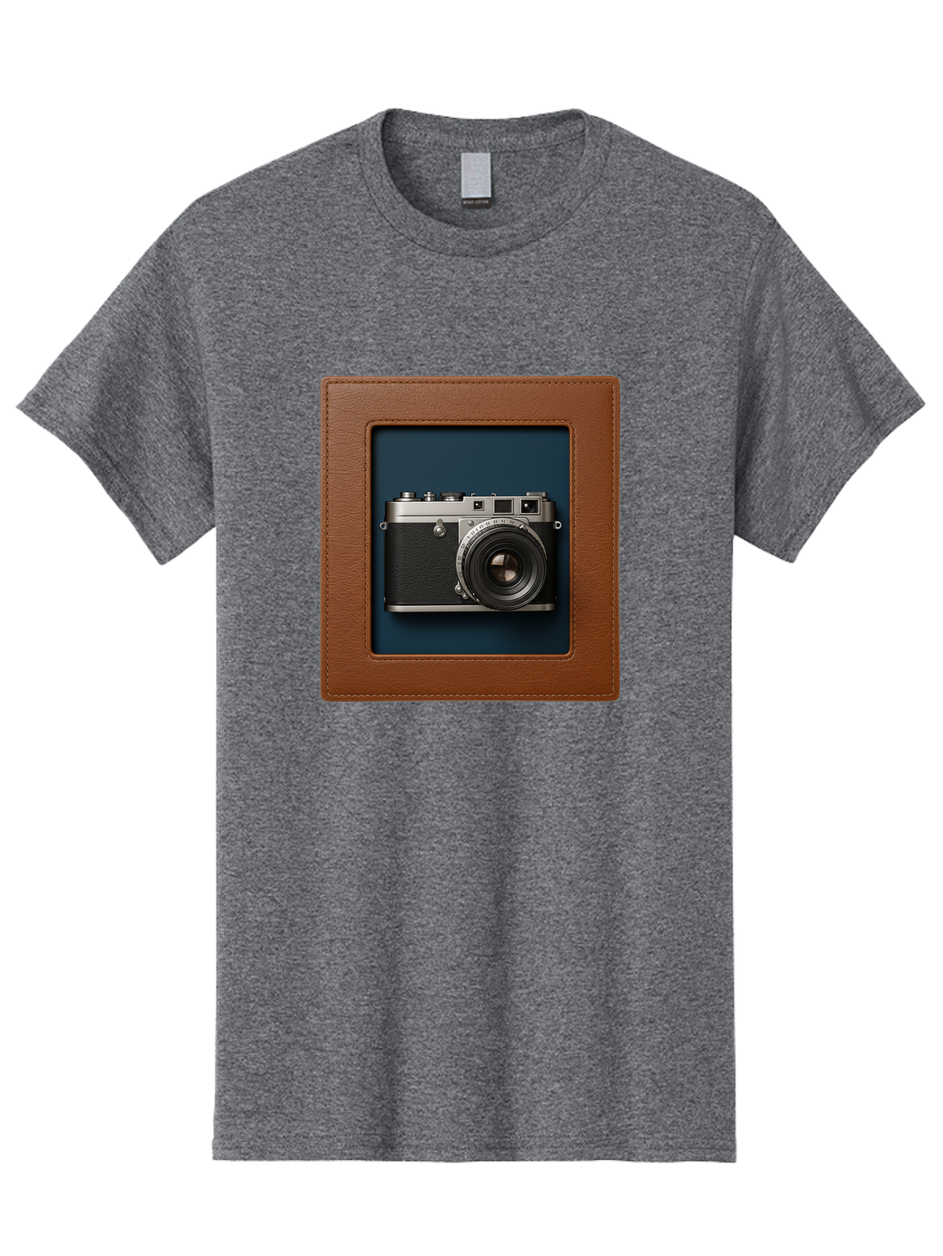 Camera-2 Men'S Graphic Tee, 100% Cotton, Comfortable Casual Summer Wear, Machine Washable, Vintage Camera, Photography Equipment, Leica Camera, Classic Design, Retro Style, Brown Leather Case, Blue Background, Silver Accents Bae367