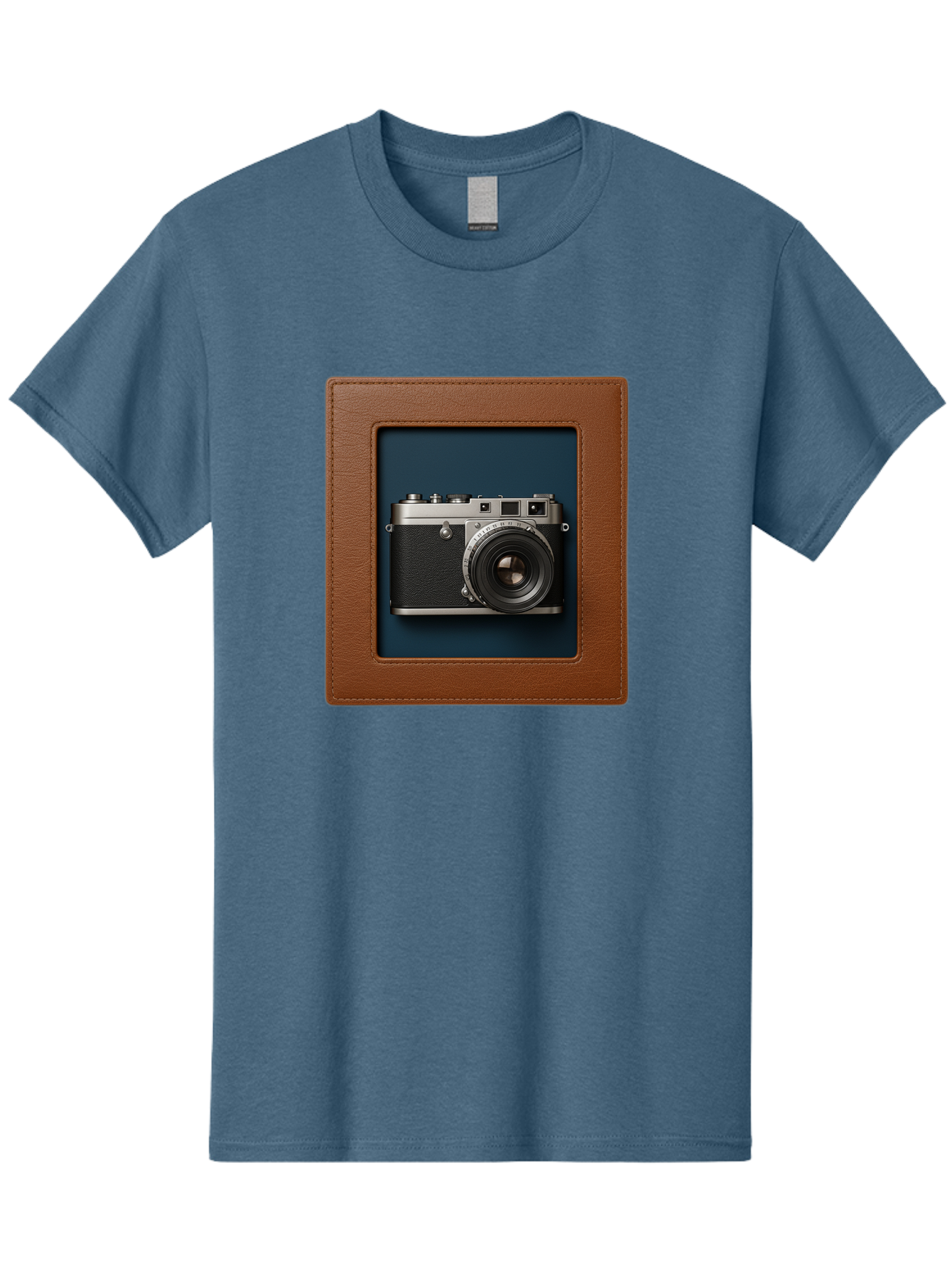 Camera-2 Men'S Graphic Tee, 100% Cotton, Comfortable Casual Summer Wear, Machine Washable, Vintage Camera, Photography Equipment, Leica Camera, Classic Design, Retro Style, Brown Leather Case, Blue Background, Silver Accents Bae367