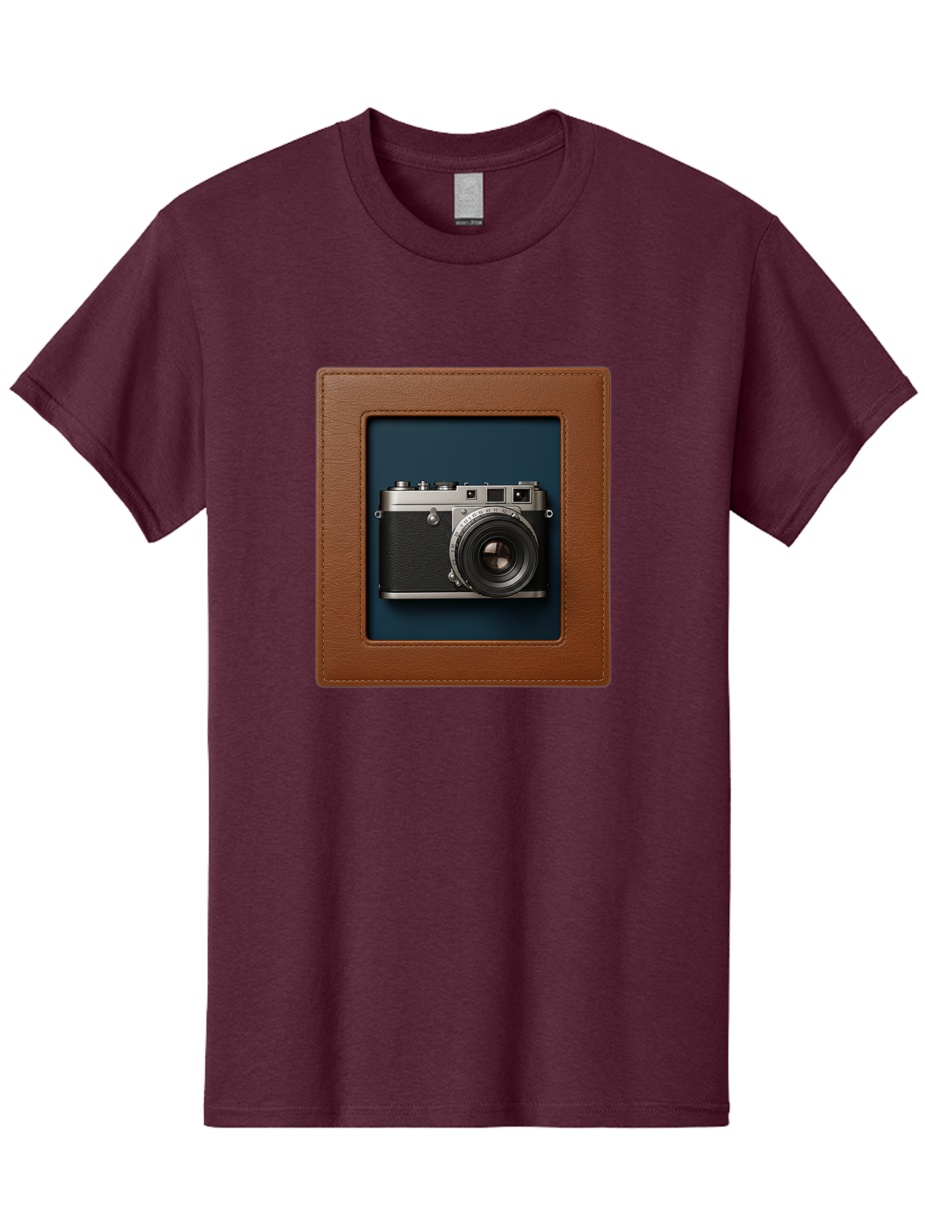 Camera-2 Men'S Graphic Tee, 100% Cotton, Comfortable Casual Summer Wear, Machine Washable, Vintage Camera, Photography Equipment, Leica Camera, Classic Design, Retro Style, Brown Leather Case, Blue Background, Silver Accents Bae367