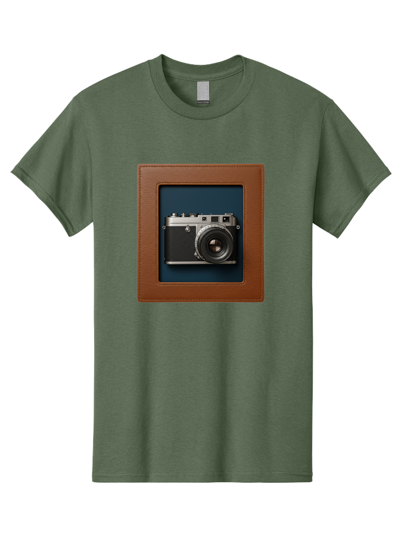 Camera-2 Men'S Graphic Tee, 100% Cotton, Comfortable Casual Summer Wear, Machine Washable, Vintage Camera, Photography Equipment, Leica Camera, Classic Design, Retro Style, Brown Leather Case, Blue Background, Silver Accents Bae367