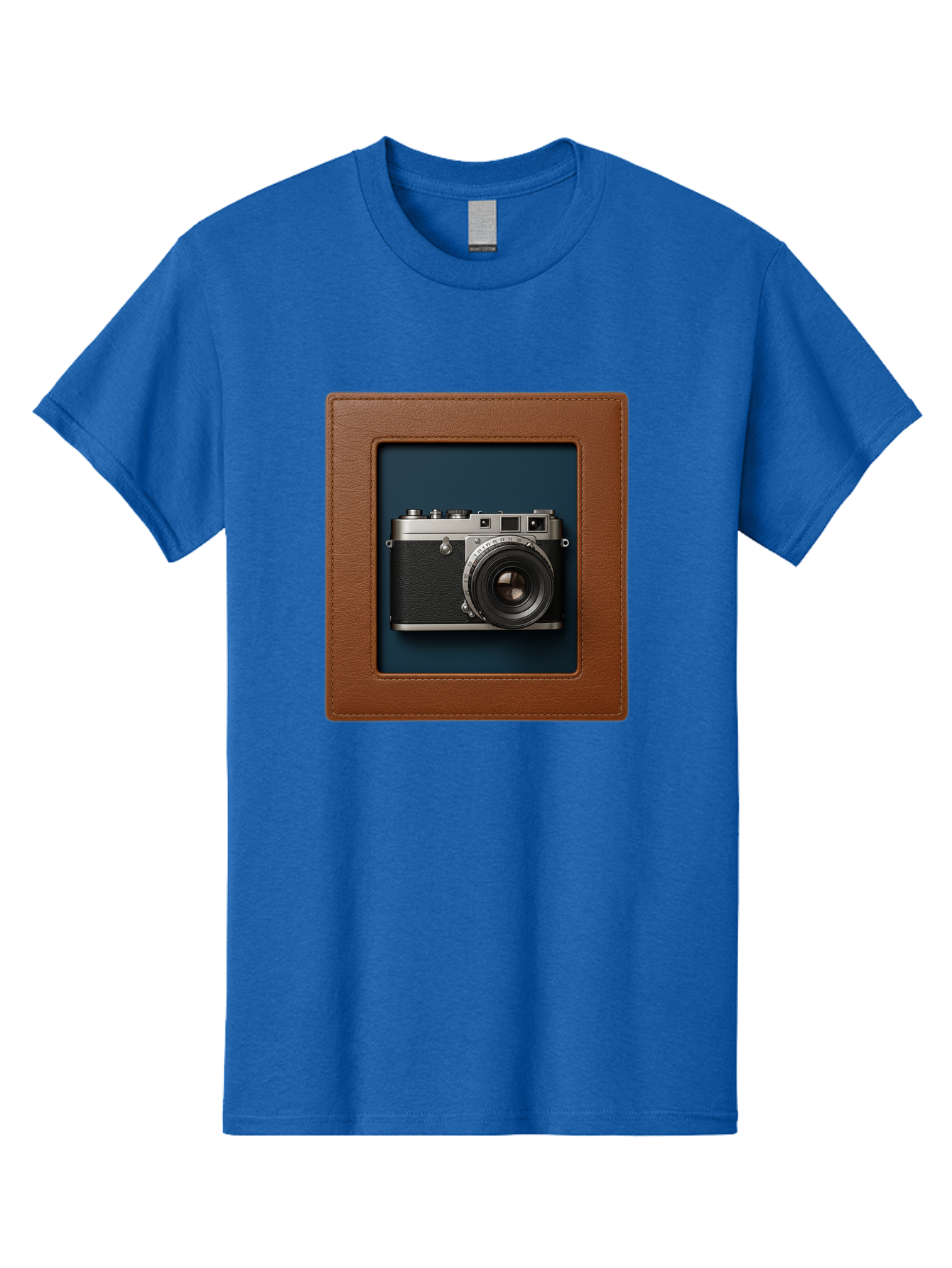 Camera-2 Men'S Graphic Tee, 100% Cotton, Comfortable Casual Summer Wear, Machine Washable, Vintage Camera, Photography Equipment, Leica Camera, Classic Design, Retro Style, Brown Leather Case, Blue Background, Silver Accents Bae367