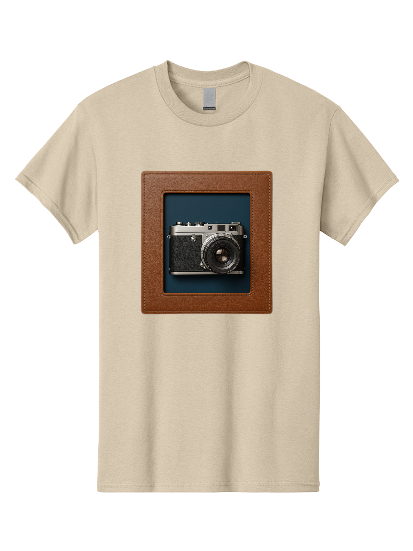 Camera-2 Men'S Graphic Tee, 100% Cotton, Comfortable Casual Summer Wear, Machine Washable, Vintage Camera, Photography Equipment, Leica Camera, Classic Design, Retro Style, Brown Leather Case, Blue Background, Silver Accents Bae367
