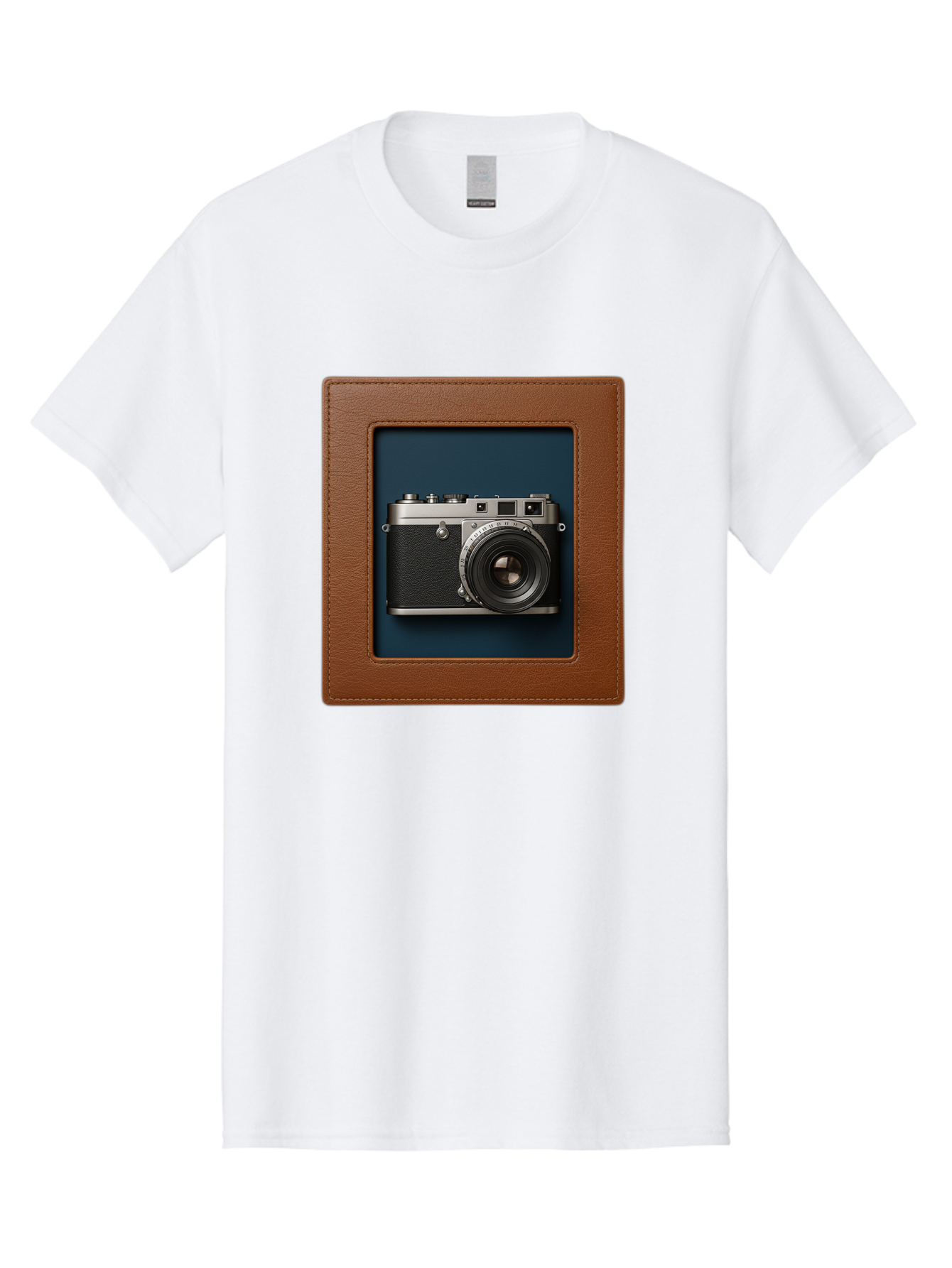 Camera-2 Men'S Graphic Tee, 100% Cotton, Comfortable Casual Summer Wear, Machine Washable, Vintage Camera, Photography Equipment, Leica Camera, Classic Design, Retro Style, Brown Leather Case, Blue Background, Silver Accents Bae367