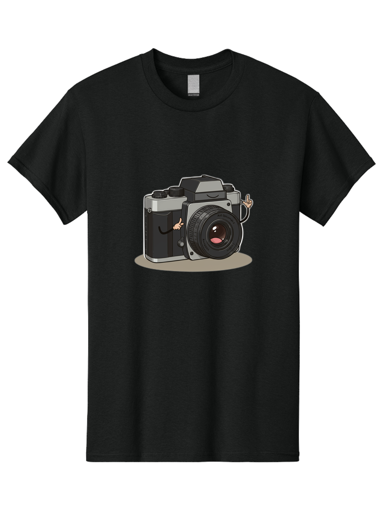 Camera-Character-1 Men'S Graphic Tee, 100% Cotton, Comfortable Casual Summer Wear, Machine Washable, Cartoon Camera, Character Design, Photography, Silver And Black Camera, Lens With Face, Hand Gestures, Funny, Quirky, Playful, Bae370