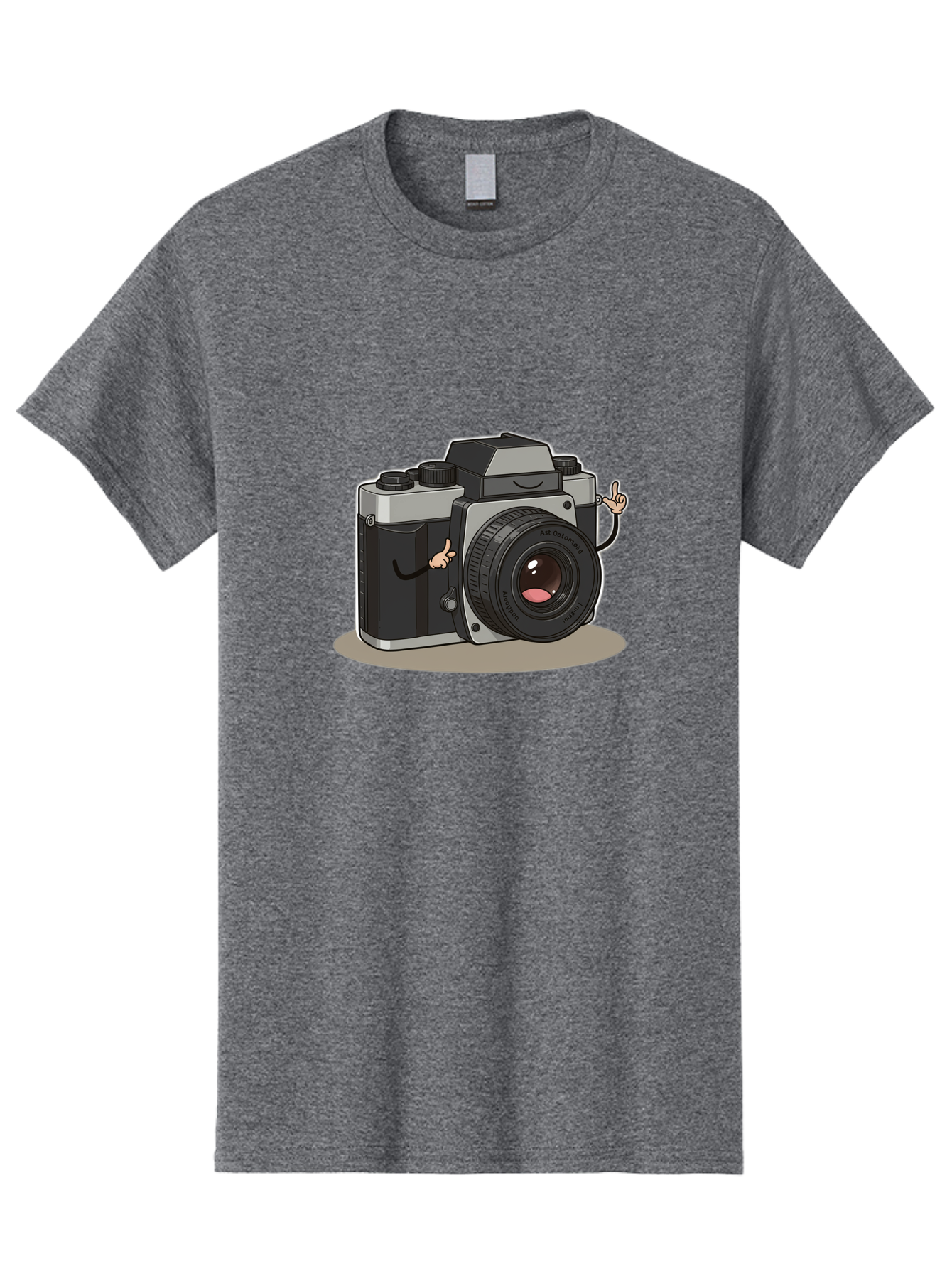 Camera-Character-1 Men'S Graphic Tee, 100% Cotton, Comfortable Casual Summer Wear, Machine Washable, Cartoon Camera, Character Design, Photography, Silver And Black Camera, Lens With Face, Hand Gestures, Funny, Quirky, Playful, Bae370