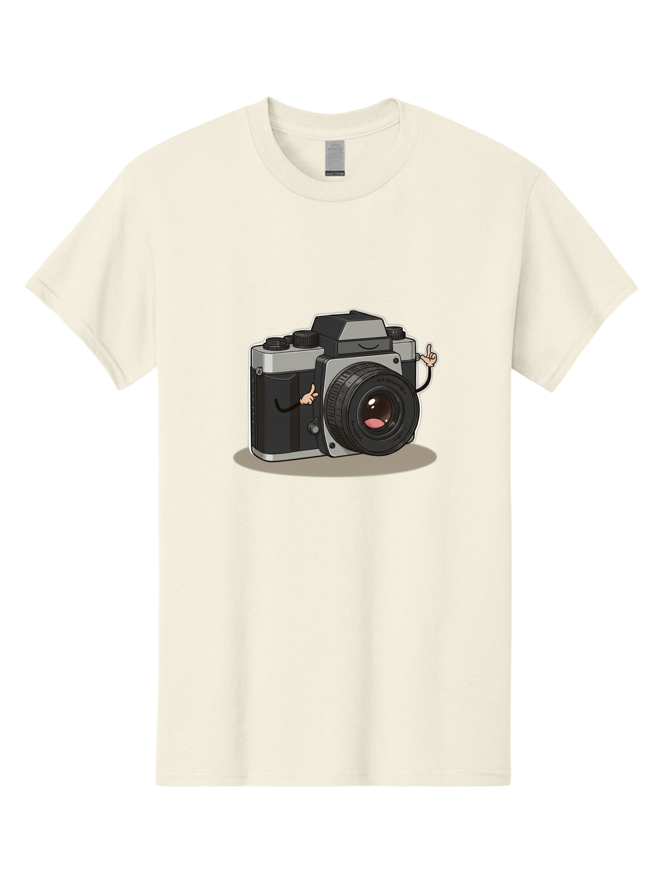 Camera-Character-1 Men'S Graphic Tee, 100% Cotton, Comfortable Casual Summer Wear, Machine Washable, Cartoon Camera, Character Design, Photography, Silver And Black Camera, Lens With Face, Hand Gestures, Funny, Quirky, Playful, Bae370