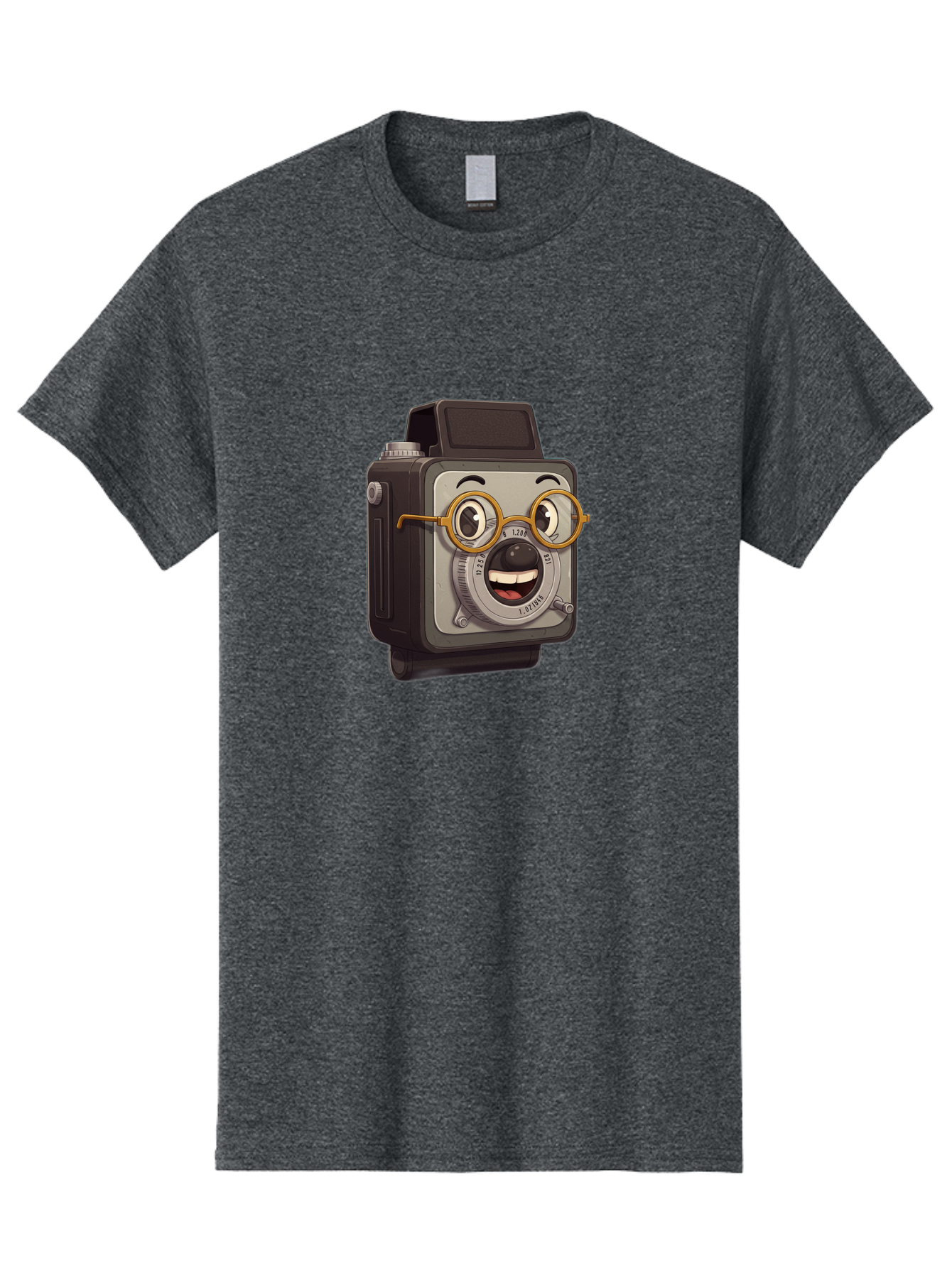 Camera-Character Men'S Graphic Tee, 100% Cotton, Comfortable Casual Summer Wear, Machine Washable, Cartoon Camera, Anthropomorphic Design, Funny Glasses, Goofy Expression, Comedic Character, Playful Illustration, Quirky Personality, Bae371