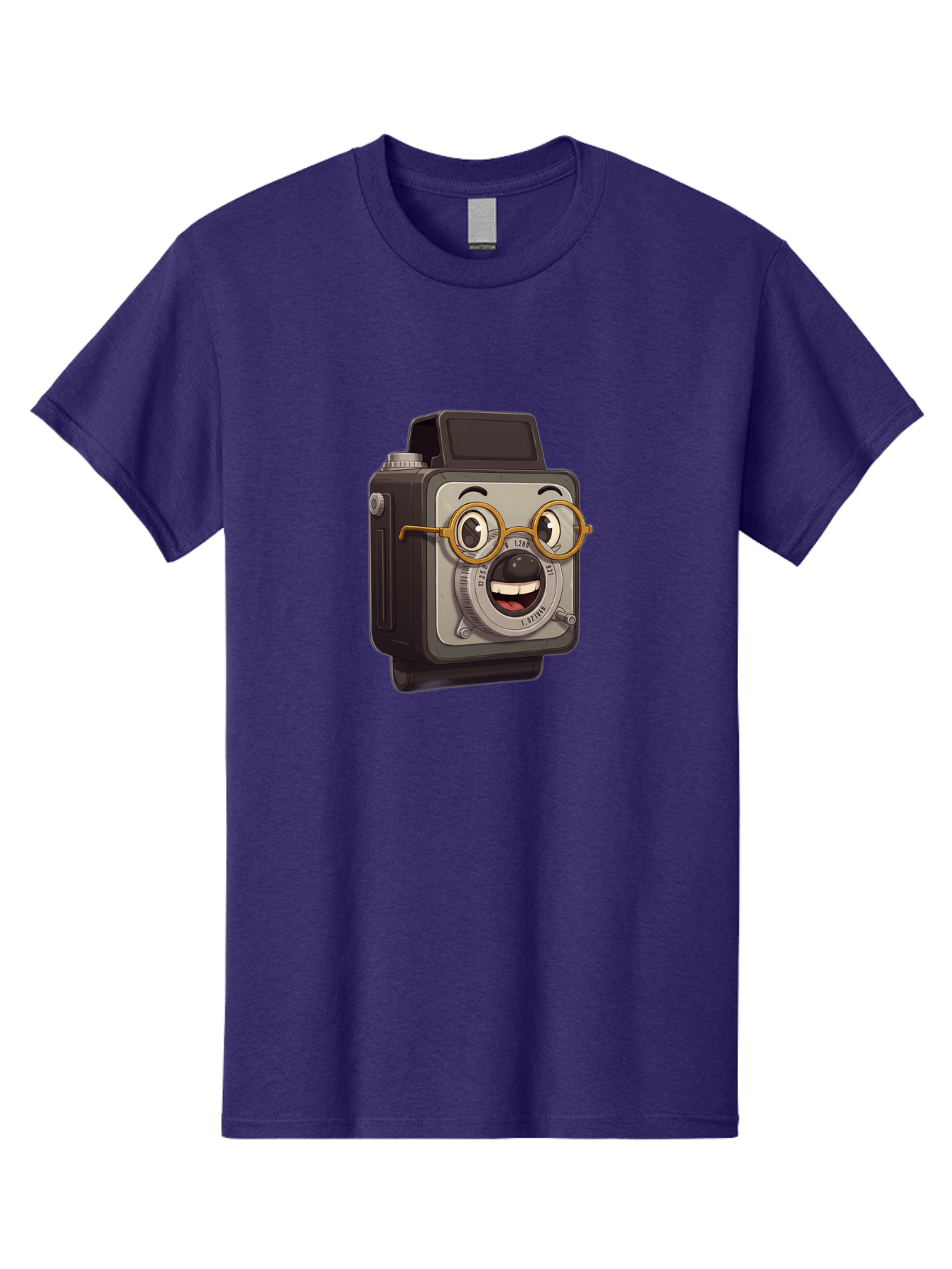 Camera-Character Men'S Graphic Tee, 100% Cotton, Comfortable Casual Summer Wear, Machine Washable, Cartoon Camera, Anthropomorphic Design, Funny Glasses, Goofy Expression, Comedic Character, Playful Illustration, Quirky Personality, Bae371