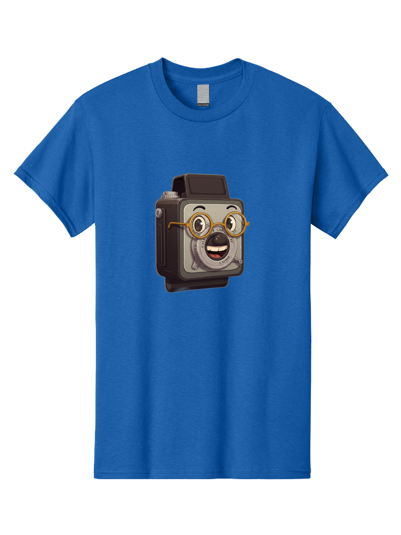 Camera-Character Men'S Graphic Tee, 100% Cotton, Comfortable Casual Summer Wear, Machine Washable, Cartoon Camera, Anthropomorphic Design, Funny Glasses, Goofy Expression, Comedic Character, Playful Illustration, Quirky Personality, Bae371