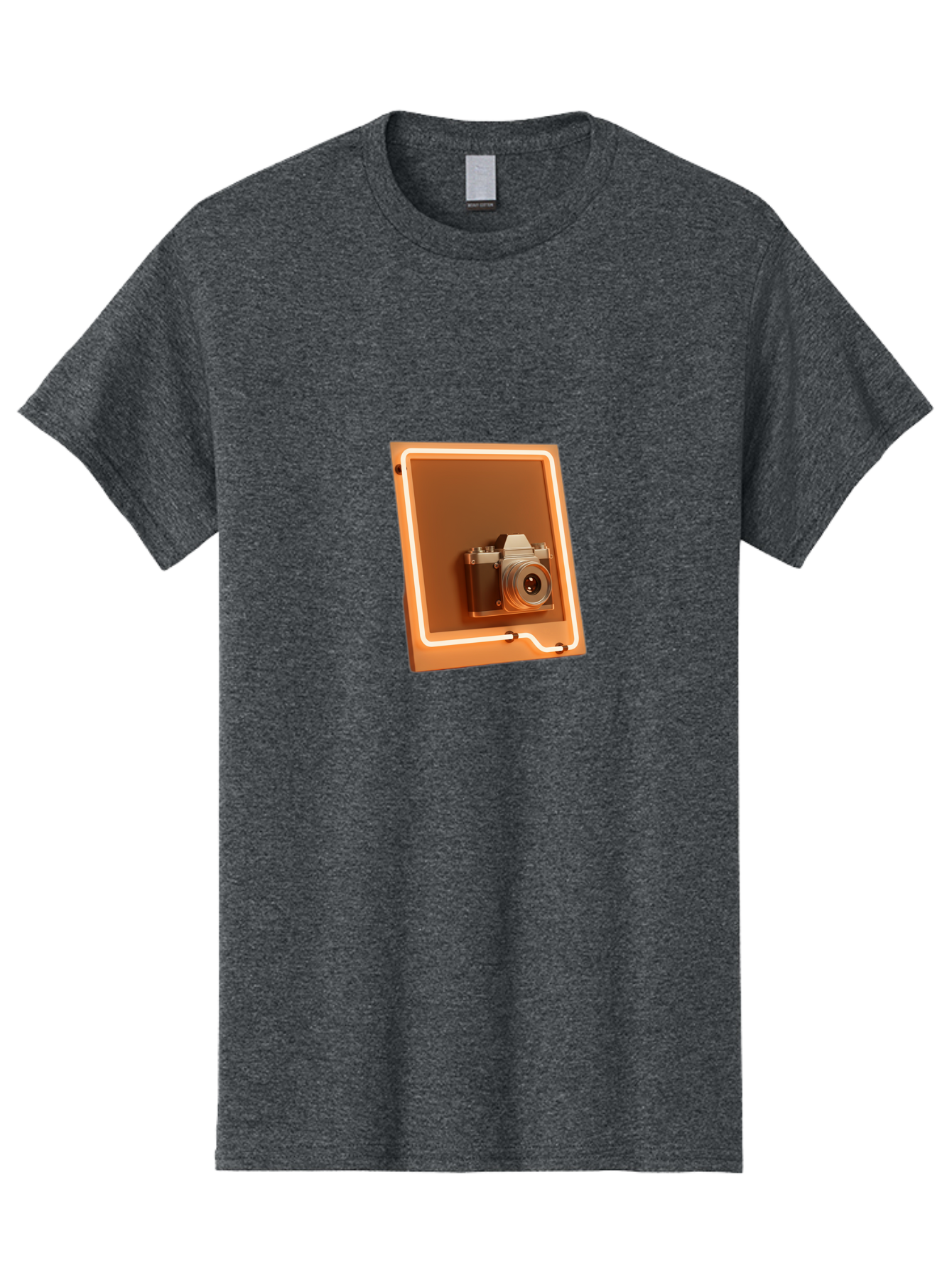 Camera-On-Tablet Men'S Graphic Tee, 100% Cotton, Comfortable Casual Summer Wear, Machine Washable, Digital Camera On Screen, Neon Light, Orange Glow, Camera Lens, Modern Technology, Photography, Digital Display, Futuristic Design Bae372