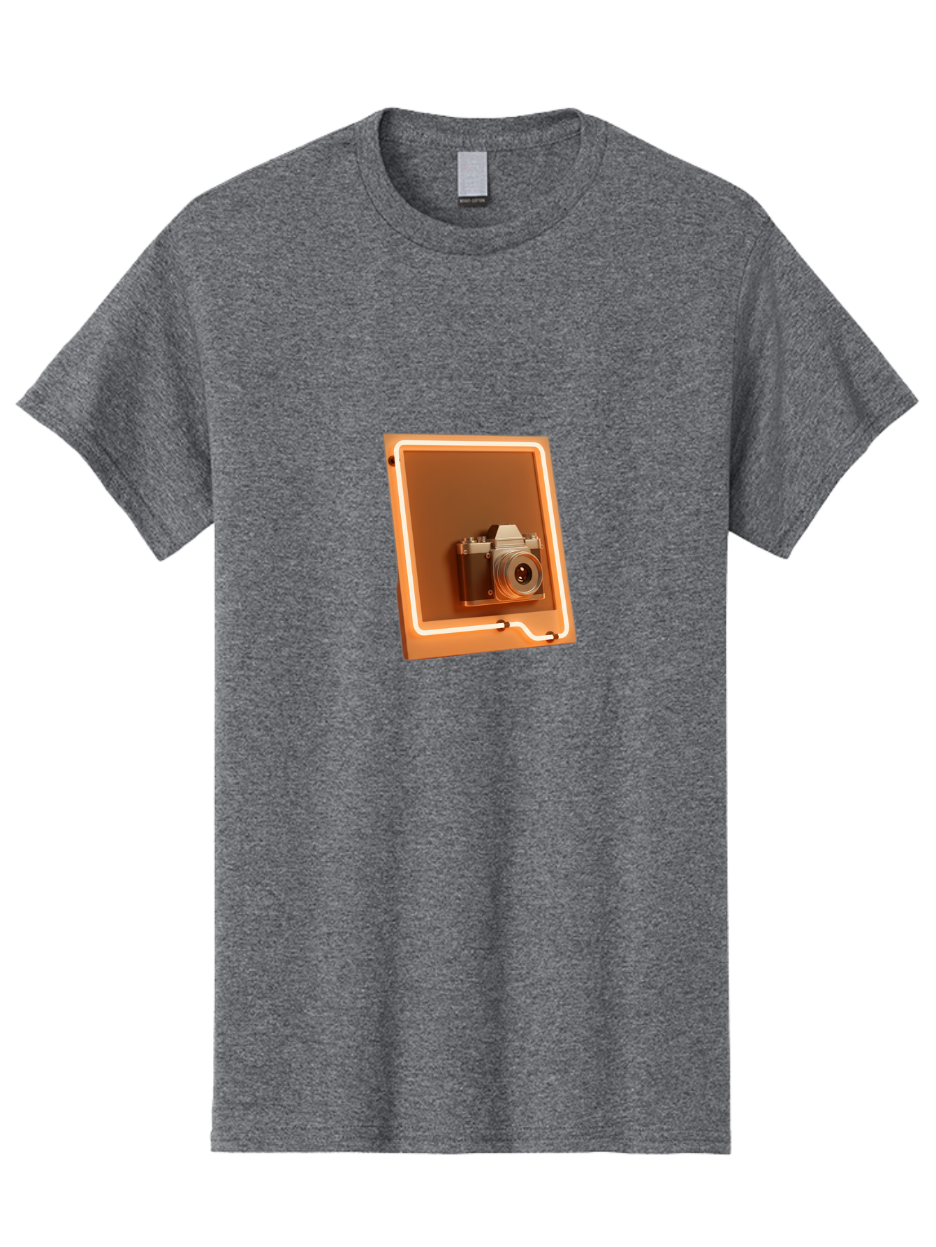 Camera-On-Tablet Men'S Graphic Tee, 100% Cotton, Comfortable Casual Summer Wear, Machine Washable, Digital Camera On Screen, Neon Light, Orange Glow, Camera Lens, Modern Technology, Photography, Digital Display, Futuristic Design Bae372