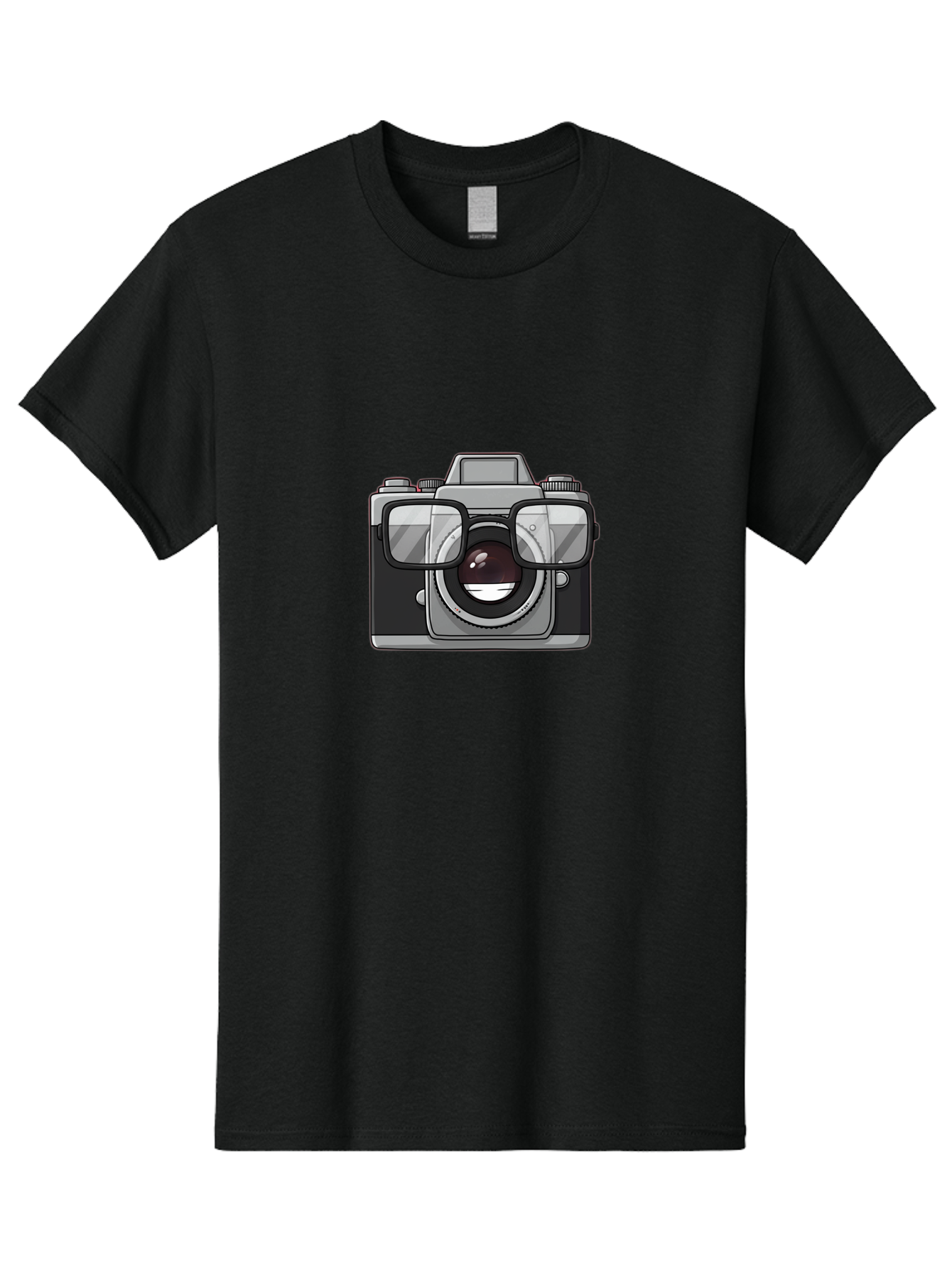 Camera-With-Glasses-1 Men'S Graphic Tee, 100% Cotton, Comfortable Casual Summer Wear, Machine Washable, Camera Wearing Glasses, Digital Art, Photography Equipment, Nerd Camera, Camera Illustration, Photography Humor, Geeky Camera, Bae374
