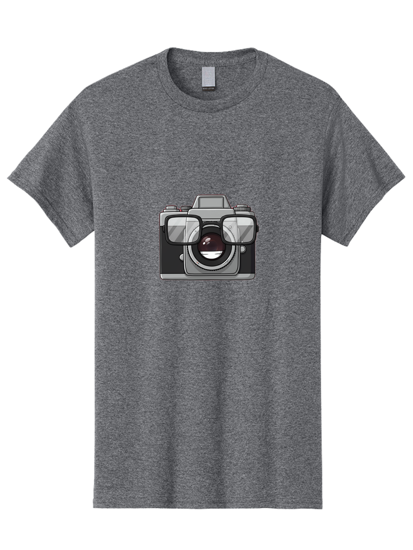 Camera-With-Glasses-1 Men'S Graphic Tee, 100% Cotton, Comfortable Casual Summer Wear, Machine Washable, Camera Wearing Glasses, Digital Art, Photography Equipment, Nerd Camera, Camera Illustration, Photography Humor, Geeky Camera, Bae374