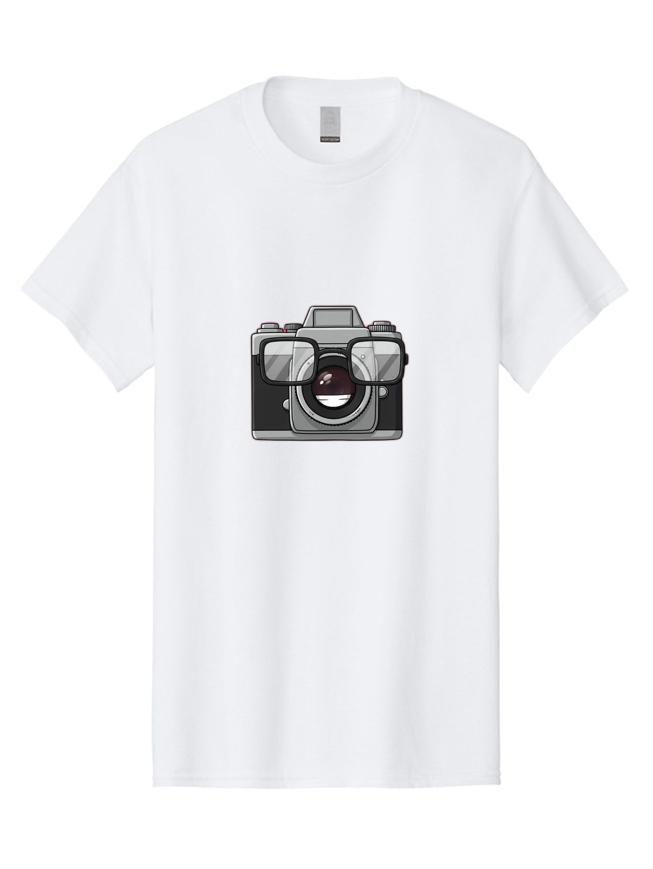Camera-With-Glasses-1 Men'S Graphic Tee, 100% Cotton, Comfortable Casual Summer Wear, Machine Washable, Camera Wearing Glasses, Digital Art, Photography Equipment, Nerd Camera, Camera Illustration, Photography Humor, Geeky Camera, Bae374