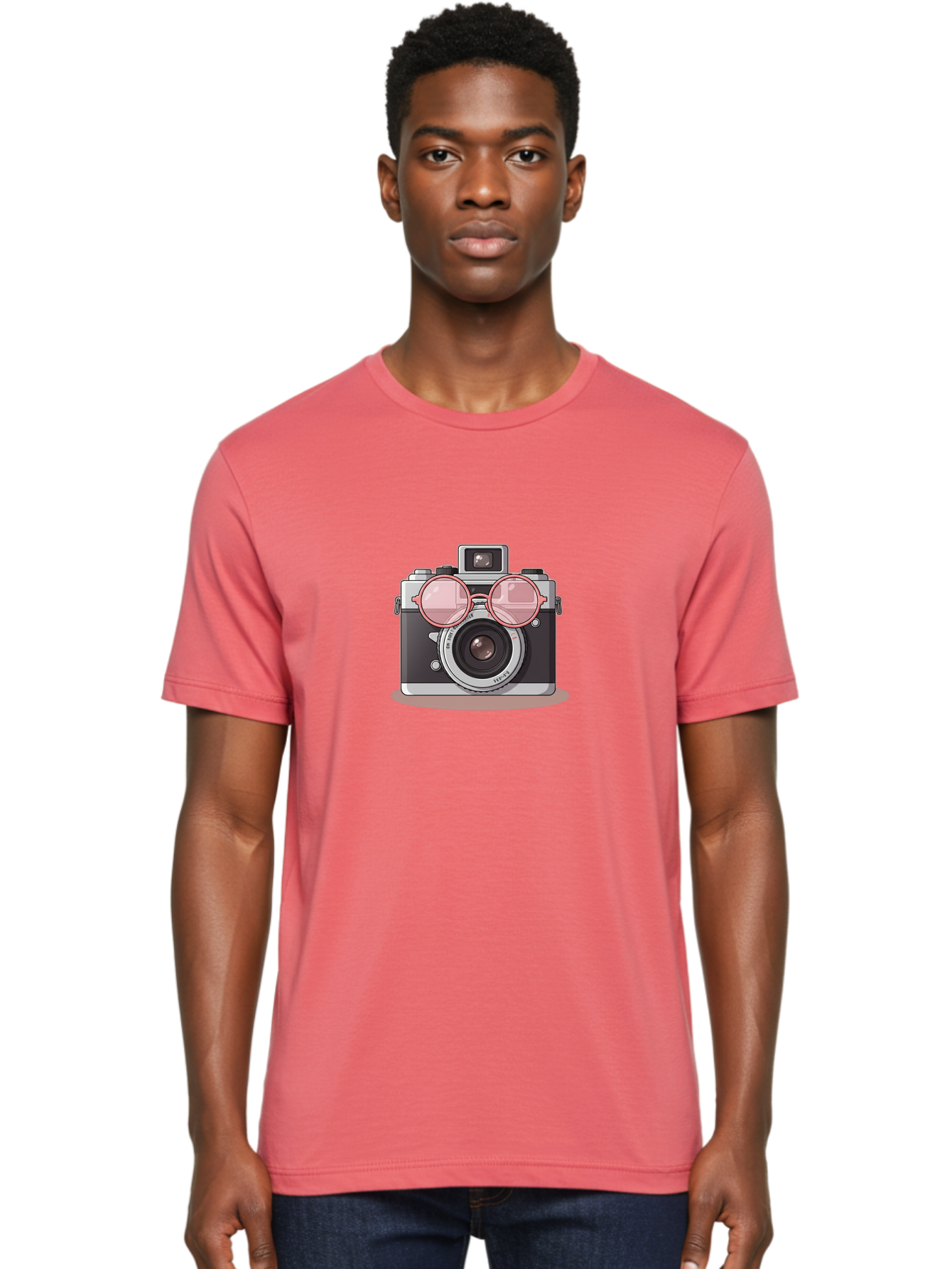 Camera-With-Glasses-2 Men'S Graphic Tee, 100% Cotton, Comfortable Casual Summer Wear, Machine Washable, Vintage Camera, Retro Photography, Cool Glasses, Lens Reflection, Classic Design, Camera Accessories, Stylish Photography Equipment, Bae375