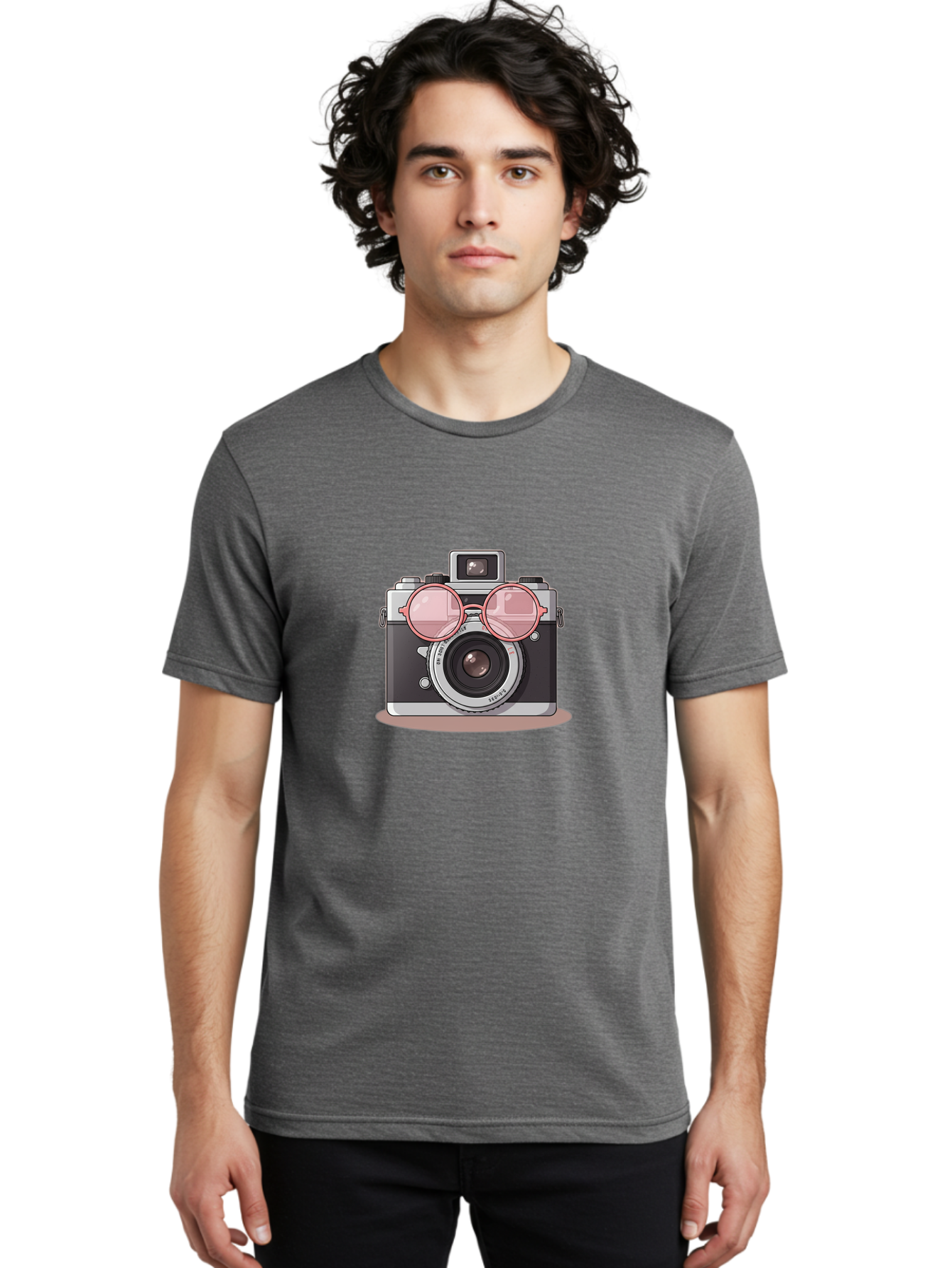 Camera-With-Glasses-2 Men'S Graphic Tee, 100% Cotton, Comfortable Casual Summer Wear, Machine Washable, Vintage Camera, Retro Photography, Cool Glasses, Lens Reflection, Classic Design, Camera Accessories, Stylish Photography Equipment, Bae375