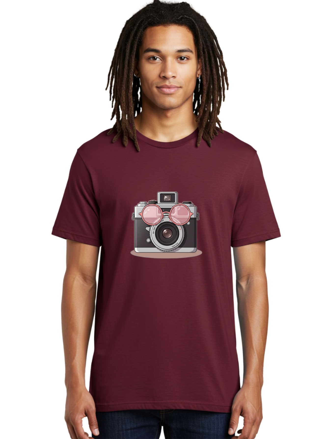 Camera-With-Glasses-2 Men'S Graphic Tee, 100% Cotton, Comfortable Casual Summer Wear, Machine Washable, Vintage Camera, Retro Photography, Cool Glasses, Lens Reflection, Classic Design, Camera Accessories, Stylish Photography Equipment, Bae375