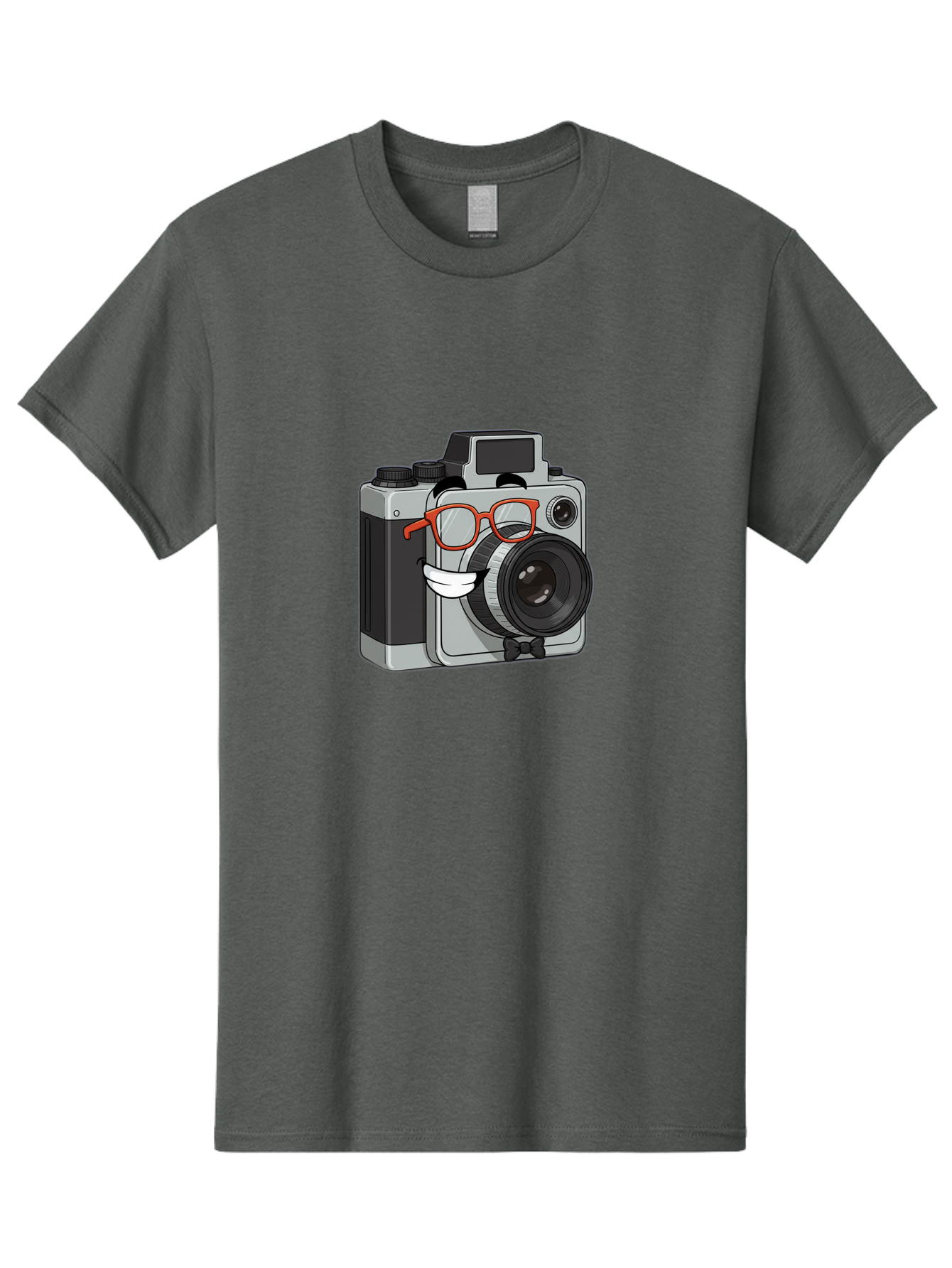 Camera-With-Glasses Men'S Graphic Tee, 100% Cotton, Comfortable Casual Summer Wear, Machine Washable, Cartoon Camera, Vintage Photography, Glasses And Bow Tie, Retro Style, Digital Art, Funny Characters, Creative Concepts, Artistic Expression, Bae376