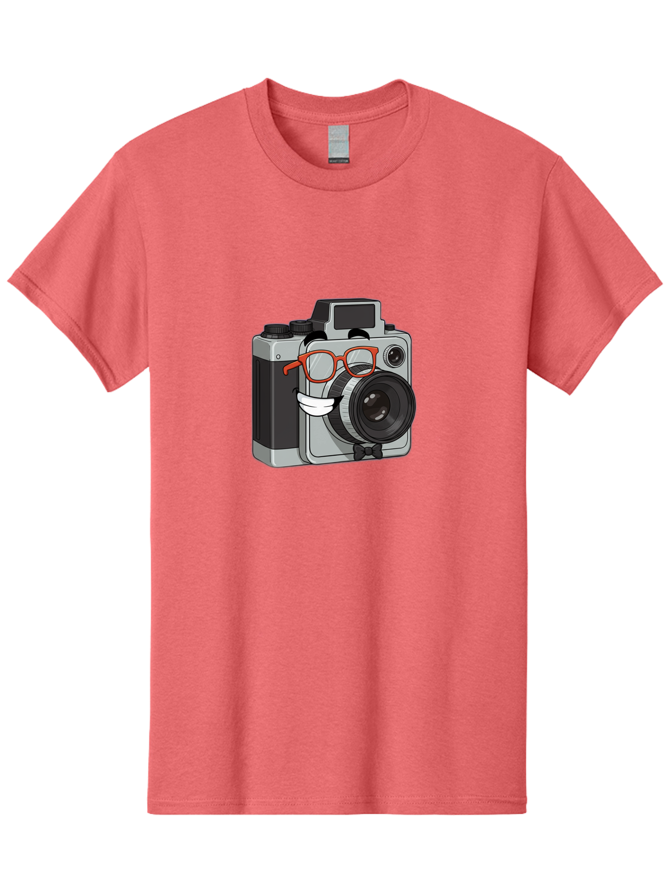 Camera-With-Glasses Men'S Graphic Tee, 100% Cotton, Comfortable Casual Summer Wear, Machine Washable, Cartoon Camera, Vintage Photography, Glasses And Bow Tie, Retro Style, Digital Art, Funny Characters, Creative Concepts, Artistic Expression, Bae376