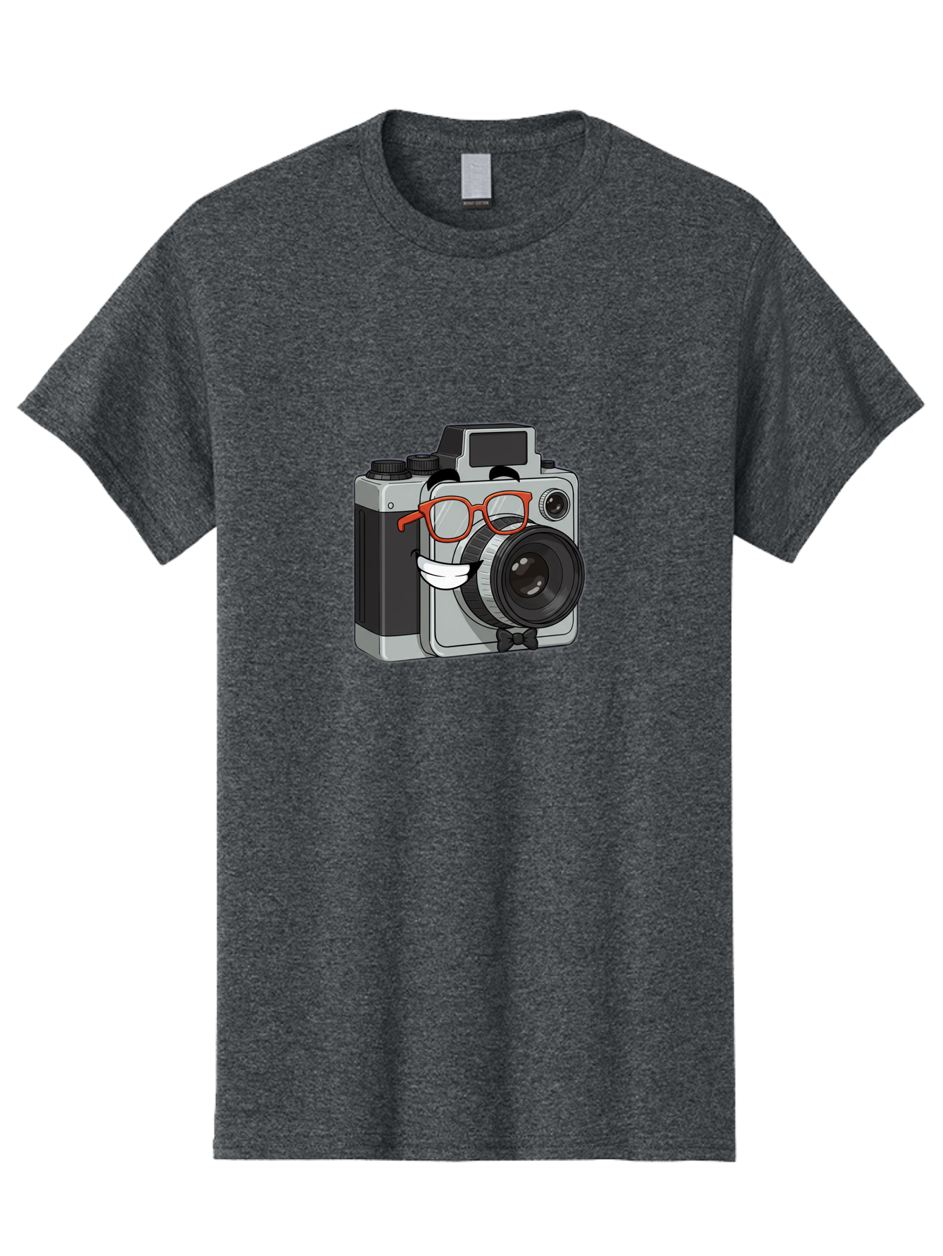 Camera-With-Glasses Men'S Graphic Tee, 100% Cotton, Comfortable Casual Summer Wear, Machine Washable, Cartoon Camera, Vintage Photography, Glasses And Bow Tie, Retro Style, Digital Art, Funny Characters, Creative Concepts, Artistic Expression, Bae376
