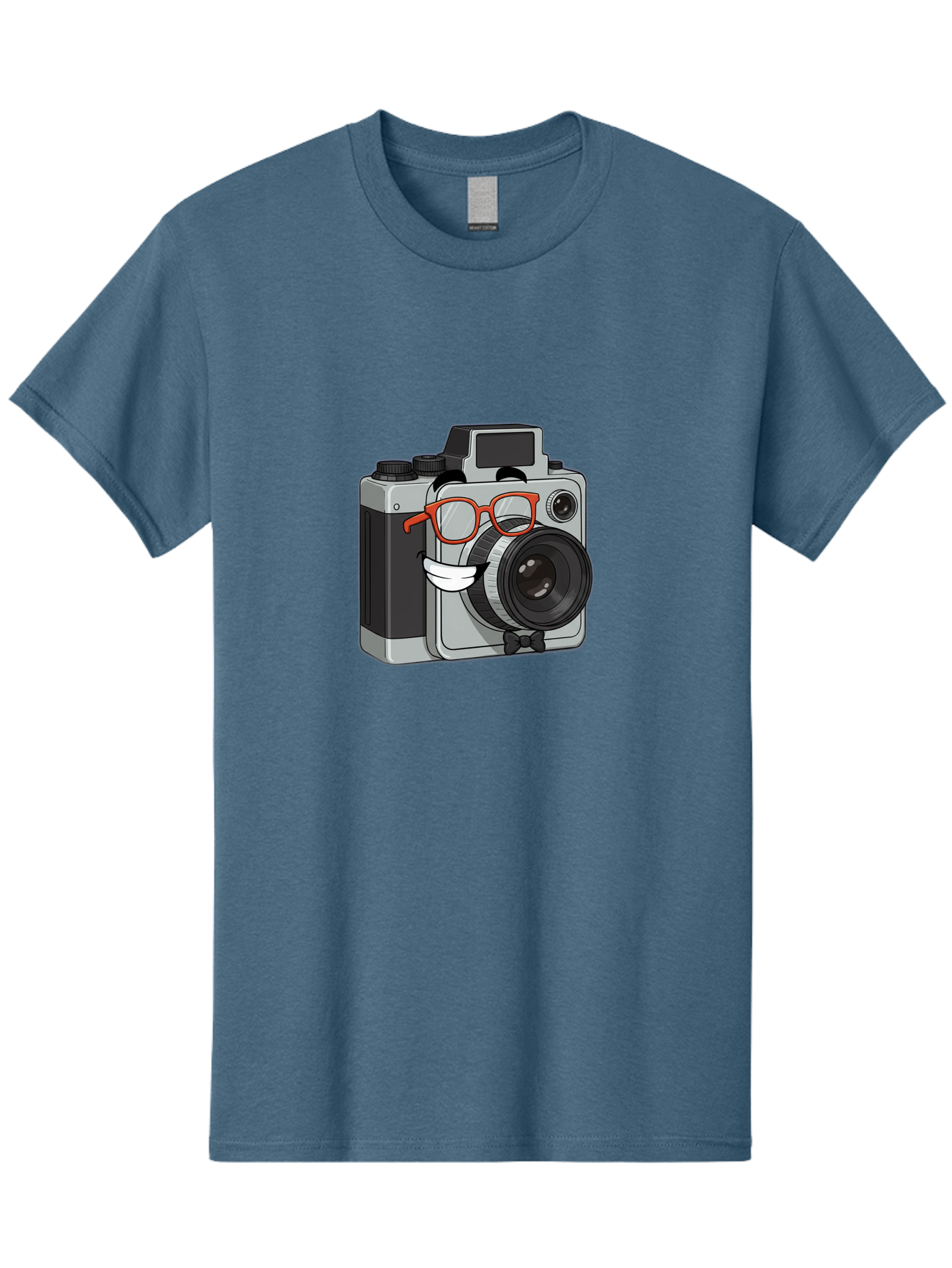 Camera-With-Glasses Men'S Graphic Tee, 100% Cotton, Comfortable Casual Summer Wear, Machine Washable, Cartoon Camera, Vintage Photography, Glasses And Bow Tie, Retro Style, Digital Art, Funny Characters, Creative Concepts, Artistic Expression, Bae376