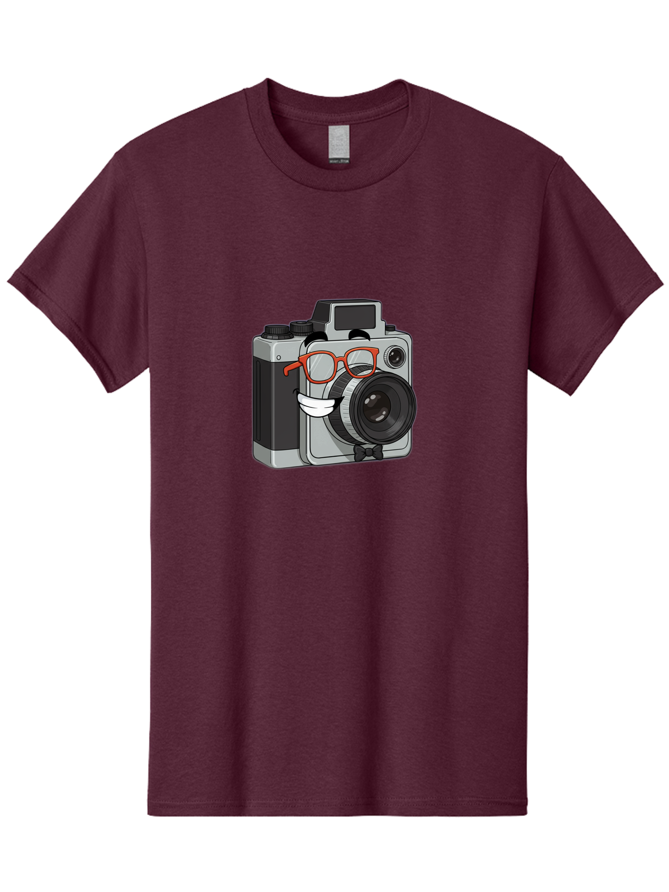 Camera-With-Glasses Men'S Graphic Tee, 100% Cotton, Comfortable Casual Summer Wear, Machine Washable, Cartoon Camera, Vintage Photography, Glasses And Bow Tie, Retro Style, Digital Art, Funny Characters, Creative Concepts, Artistic Expression, Bae376