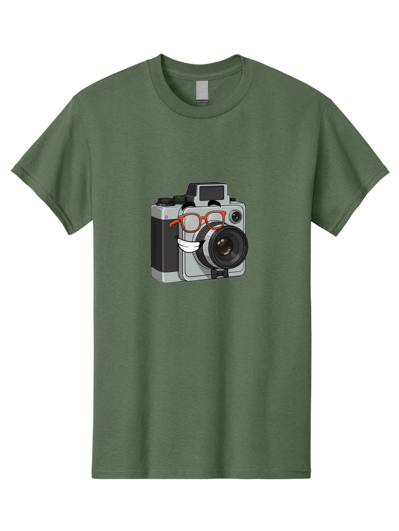 Camera-With-Glasses Men'S Graphic Tee, 100% Cotton, Comfortable Casual Summer Wear, Machine Washable, Cartoon Camera, Vintage Photography, Glasses And Bow Tie, Retro Style, Digital Art, Funny Characters, Creative Concepts, Artistic Expression, Bae376