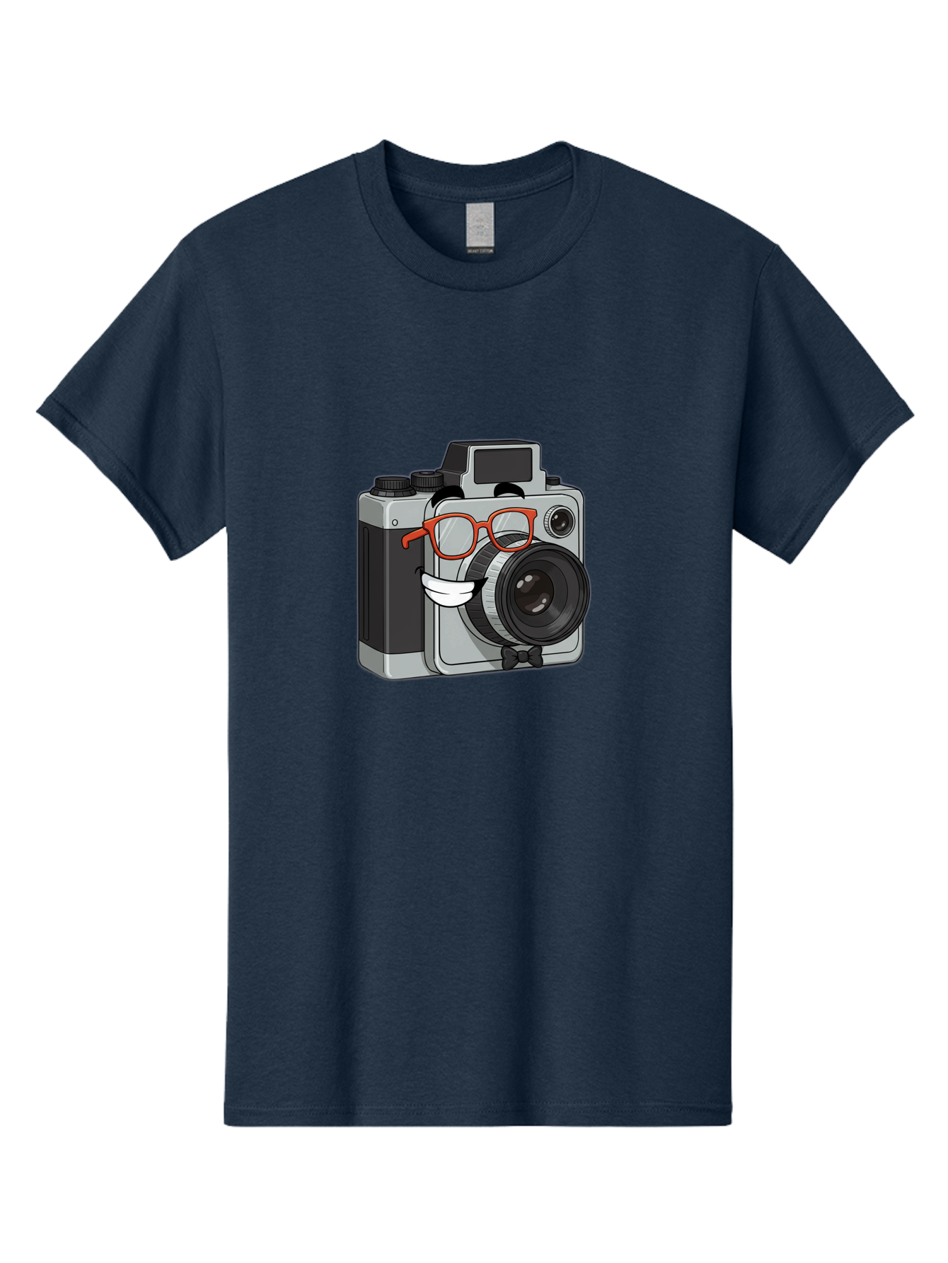 Camera-With-Glasses Men'S Graphic Tee, 100% Cotton, Comfortable Casual Summer Wear, Machine Washable, Cartoon Camera, Vintage Photography, Glasses And Bow Tie, Retro Style, Digital Art, Funny Characters, Creative Concepts, Artistic Expression, Bae376
