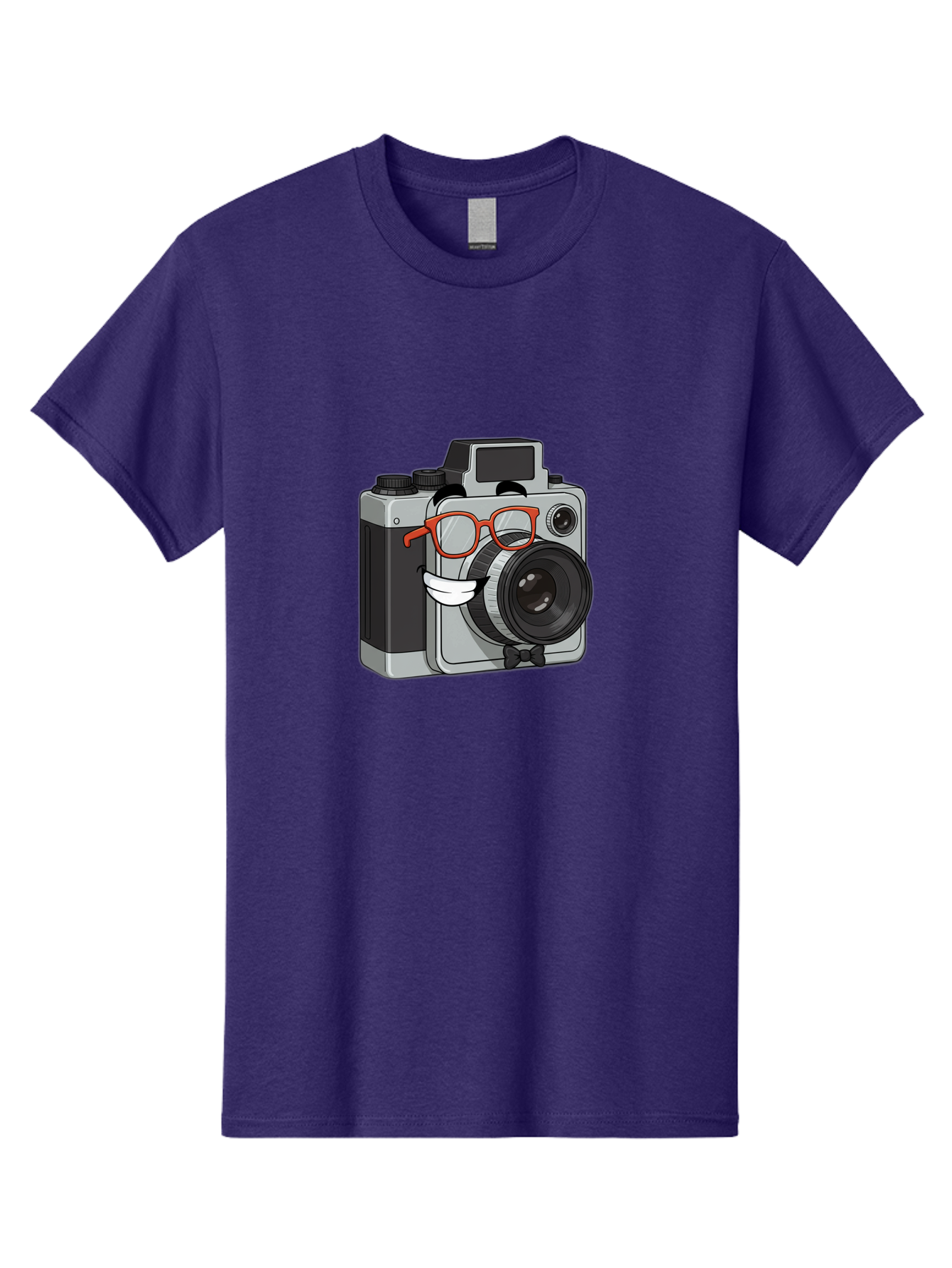 Camera-With-Glasses Men'S Graphic Tee, 100% Cotton, Comfortable Casual Summer Wear, Machine Washable, Cartoon Camera, Vintage Photography, Glasses And Bow Tie, Retro Style, Digital Art, Funny Characters, Creative Concepts, Artistic Expression, Bae376