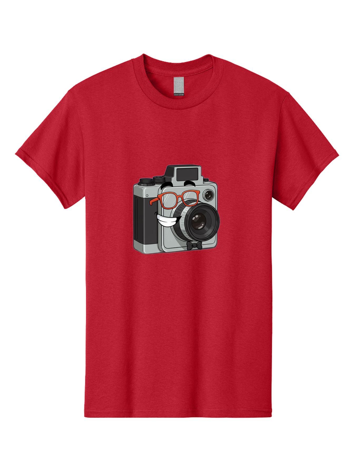 Camera-With-Glasses Men'S Graphic Tee, 100% Cotton, Comfortable Casual Summer Wear, Machine Washable, Cartoon Camera, Vintage Photography, Glasses And Bow Tie, Retro Style, Digital Art, Funny Characters, Creative Concepts, Artistic Expression, Bae376