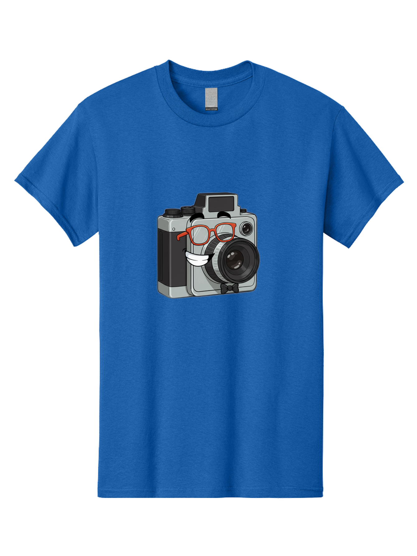 Camera-With-Glasses Men'S Graphic Tee, 100% Cotton, Comfortable Casual Summer Wear, Machine Washable, Cartoon Camera, Vintage Photography, Glasses And Bow Tie, Retro Style, Digital Art, Funny Characters, Creative Concepts, Artistic Expression, Bae376