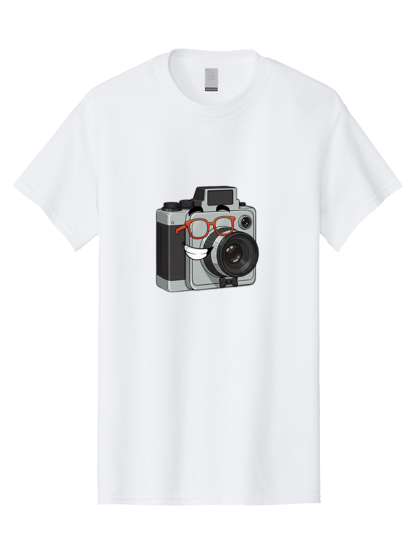 Camera-With-Glasses Men'S Graphic Tee, 100% Cotton, Comfortable Casual Summer Wear, Machine Washable, Cartoon Camera, Vintage Photography, Glasses And Bow Tie, Retro Style, Digital Art, Funny Characters, Creative Concepts, Artistic Expression, Bae376