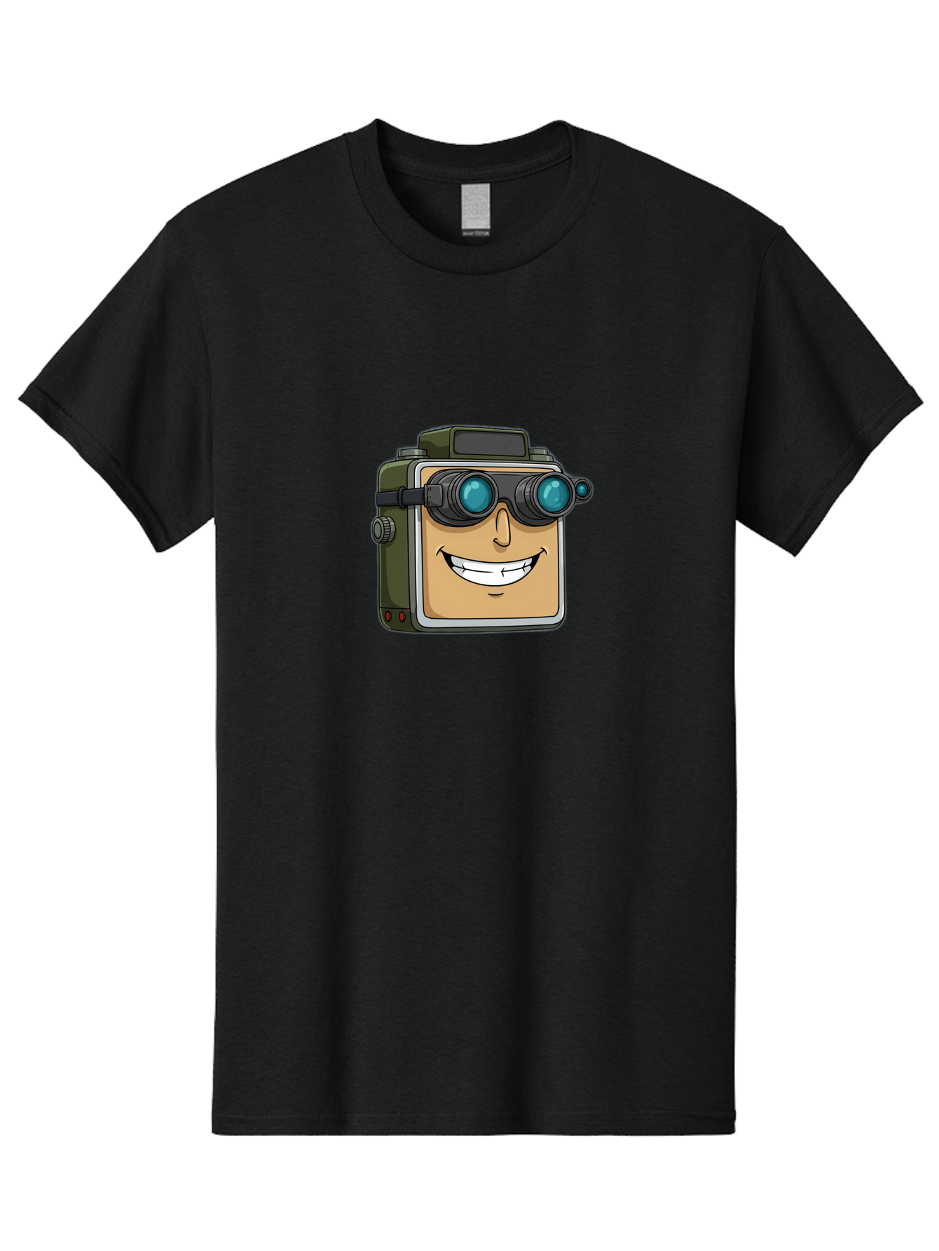 Camera-With-Goggles Men'S Graphic Tee, 100% Cotton, Comfortable Casual Summer Wear, Machine Washable, Cartoon Camera, Smiling Camera, Goggles On Camera, Futuristic Technology, Camera Character, Playful Illustration, Tech Gadget, Bae377