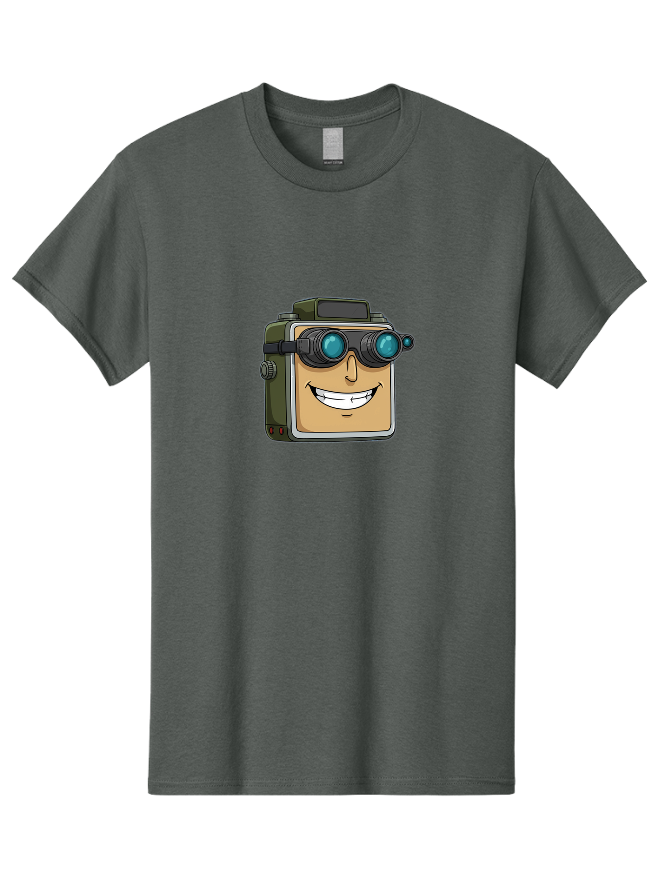 Camera-With-Goggles Men'S Graphic Tee, 100% Cotton, Comfortable Casual Summer Wear, Machine Washable, Cartoon Camera, Smiling Camera, Goggles On Camera, Futuristic Technology, Camera Character, Playful Illustration, Tech Gadget, Bae377