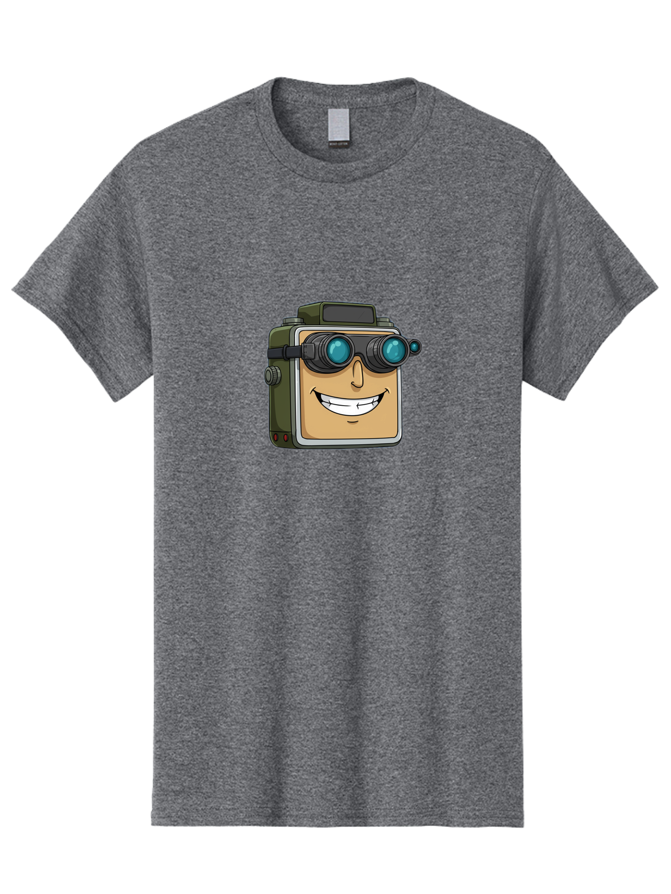Camera-With-Goggles Men'S Graphic Tee, 100% Cotton, Comfortable Casual Summer Wear, Machine Washable, Cartoon Camera, Smiling Camera, Goggles On Camera, Futuristic Technology, Camera Character, Playful Illustration, Tech Gadget, Bae377