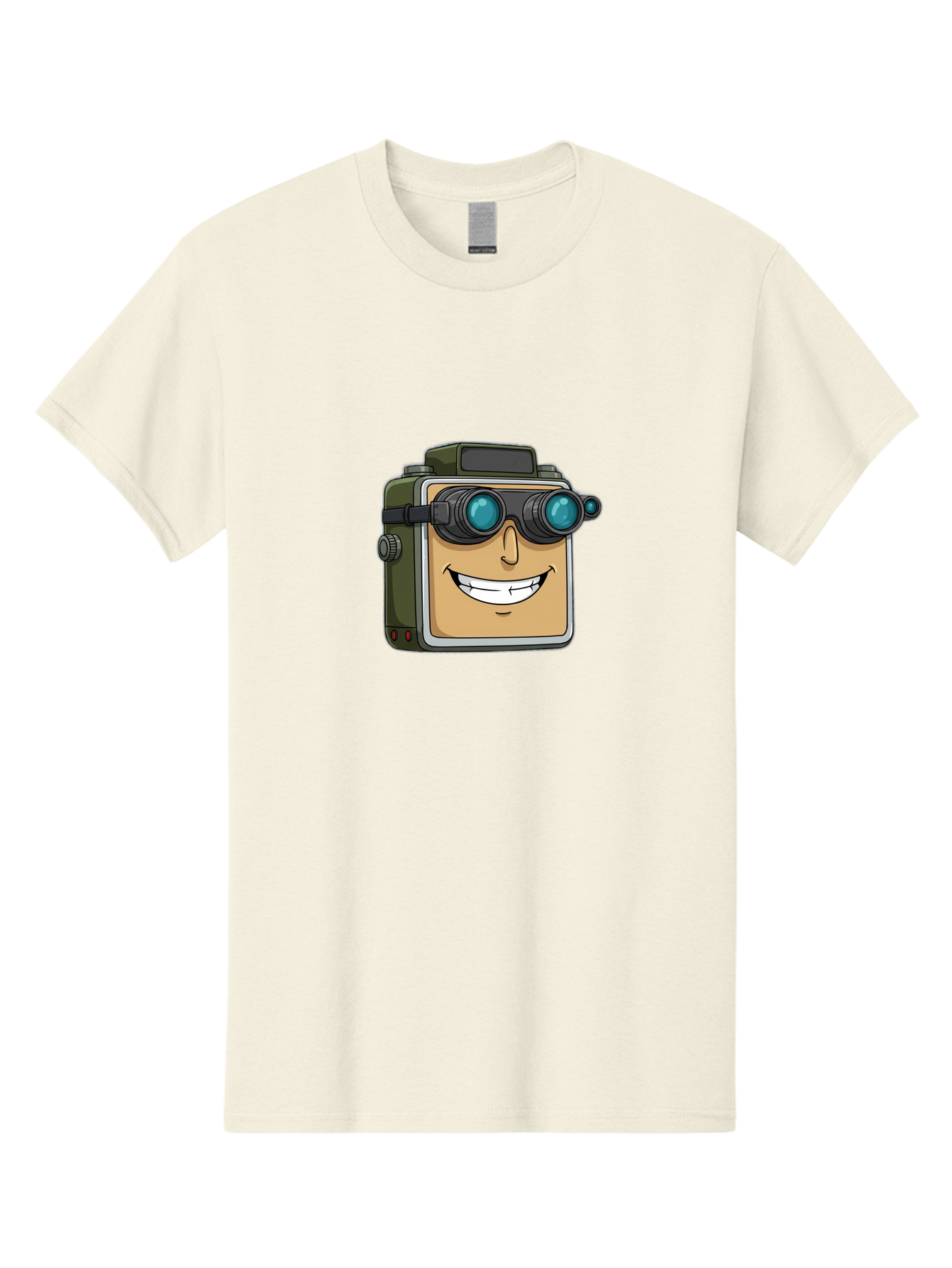 Camera-With-Goggles Men'S Graphic Tee, 100% Cotton, Comfortable Casual Summer Wear, Machine Washable, Cartoon Camera, Smiling Camera, Goggles On Camera, Futuristic Technology, Camera Character, Playful Illustration, Tech Gadget, Bae377