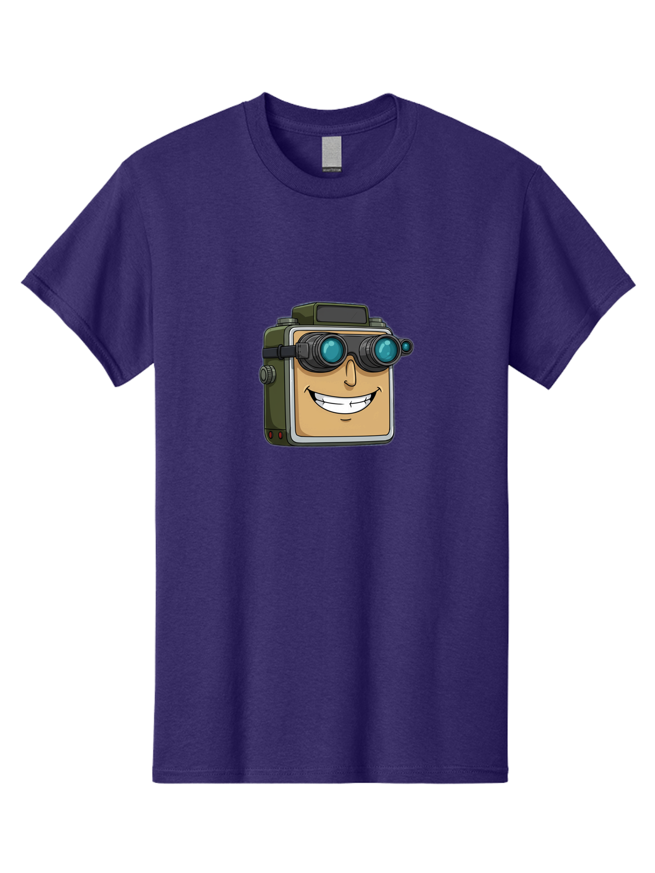 Camera-With-Goggles Men'S Graphic Tee, 100% Cotton, Comfortable Casual Summer Wear, Machine Washable, Cartoon Camera, Smiling Camera, Goggles On Camera, Futuristic Technology, Camera Character, Playful Illustration, Tech Gadget, Bae377
