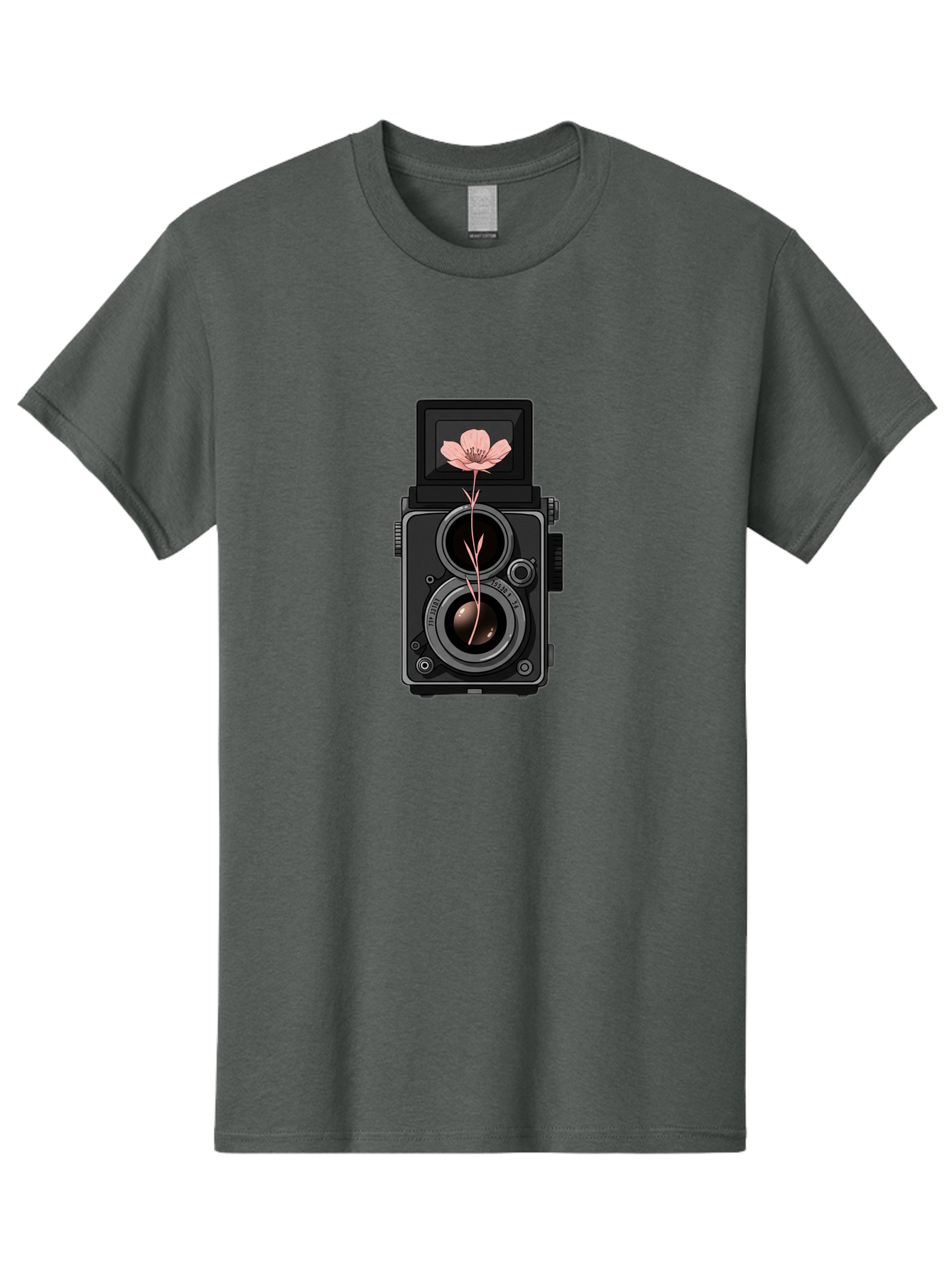 Camera-With-Pink-Flower Men'S Graphic Tee, 100% Cotton, Comfortable Casual Summer Wear, Machine Washable, Vintage Camera, Photography Equipment, Pink Flower, Hasselblad, Twin Lens Reflex, Classic Design, Photography Art, Floral Theme, Bae378