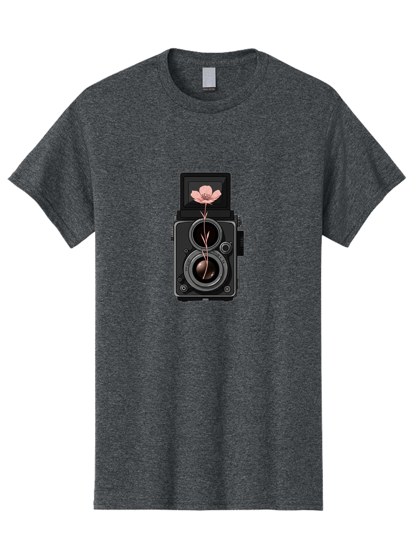 Camera-With-Pink-Flower Men'S Graphic Tee, 100% Cotton, Comfortable Casual Summer Wear, Machine Washable, Vintage Camera, Photography Equipment, Pink Flower, Hasselblad, Twin Lens Reflex, Classic Design, Photography Art, Floral Theme, Bae378