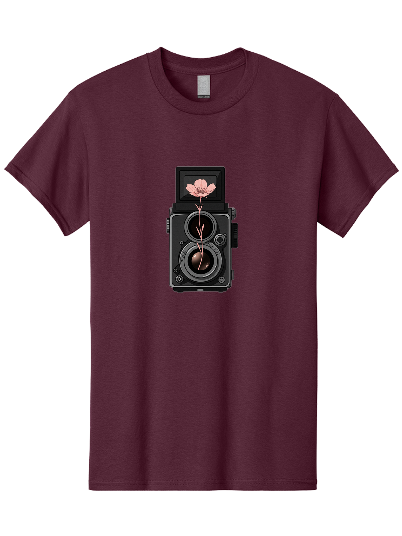 Camera-With-Pink-Flower Men'S Graphic Tee, 100% Cotton, Comfortable Casual Summer Wear, Machine Washable, Vintage Camera, Photography Equipment, Pink Flower, Hasselblad, Twin Lens Reflex, Classic Design, Photography Art, Floral Theme, Bae378