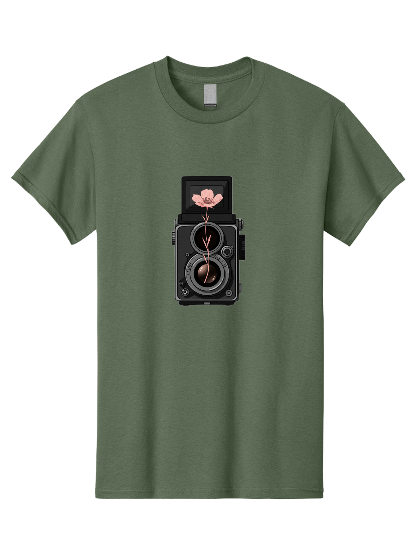 Camera-With-Pink-Flower Men'S Graphic Tee, 100% Cotton, Comfortable Casual Summer Wear, Machine Washable, Vintage Camera, Photography Equipment, Pink Flower, Hasselblad, Twin Lens Reflex, Classic Design, Photography Art, Floral Theme, Bae378