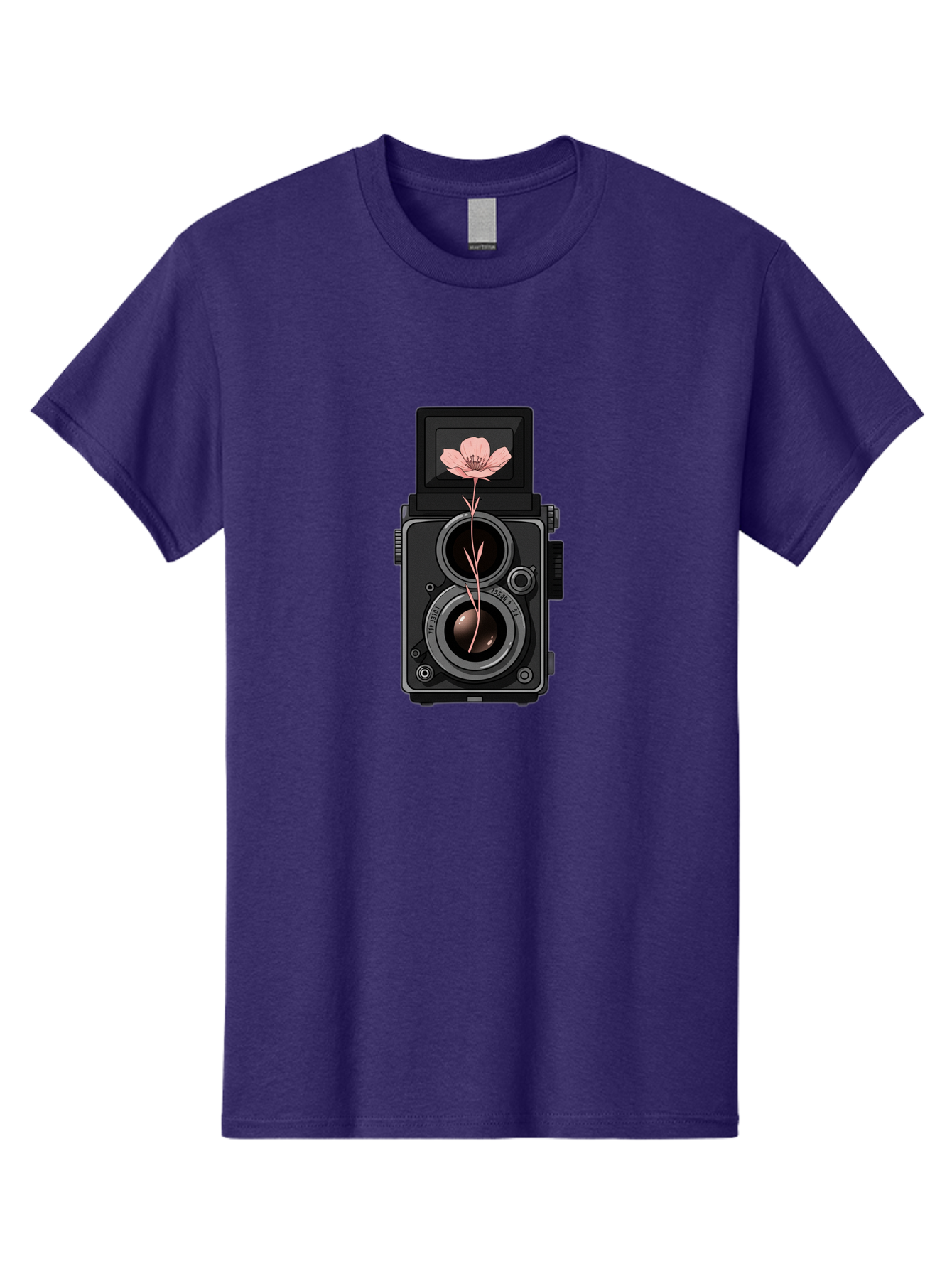 Camera-With-Pink-Flower Men'S Graphic Tee, 100% Cotton, Comfortable Casual Summer Wear, Machine Washable, Vintage Camera, Photography Equipment, Pink Flower, Hasselblad, Twin Lens Reflex, Classic Design, Photography Art, Floral Theme, Bae378