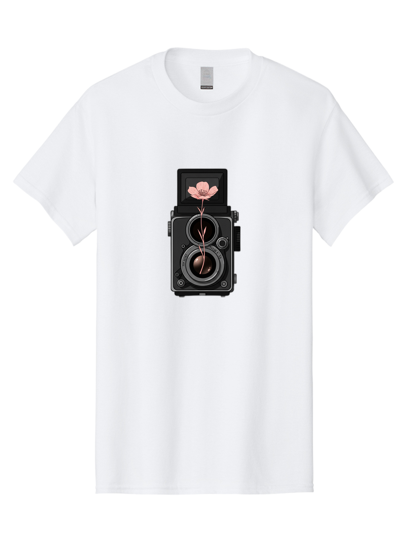 Camera-With-Pink-Flower Men'S Graphic Tee, 100% Cotton, Comfortable Casual Summer Wear, Machine Washable, Vintage Camera, Photography Equipment, Pink Flower, Hasselblad, Twin Lens Reflex, Classic Design, Photography Art, Floral Theme, Bae378