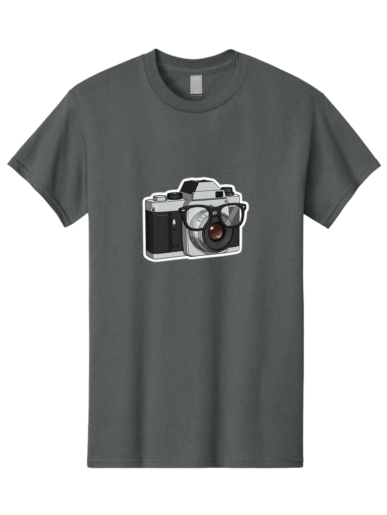 Camera-With-Shades Men'S Graphic Tee, 100% Cotton, Comfortable Casual Summer Wear, Machine Washable, Camera Wearing Sunglasses, Photography Gear, Stylish Accessory, Cool Camera, Funky Design, Creative Twist, Photography Equipment Bae379
