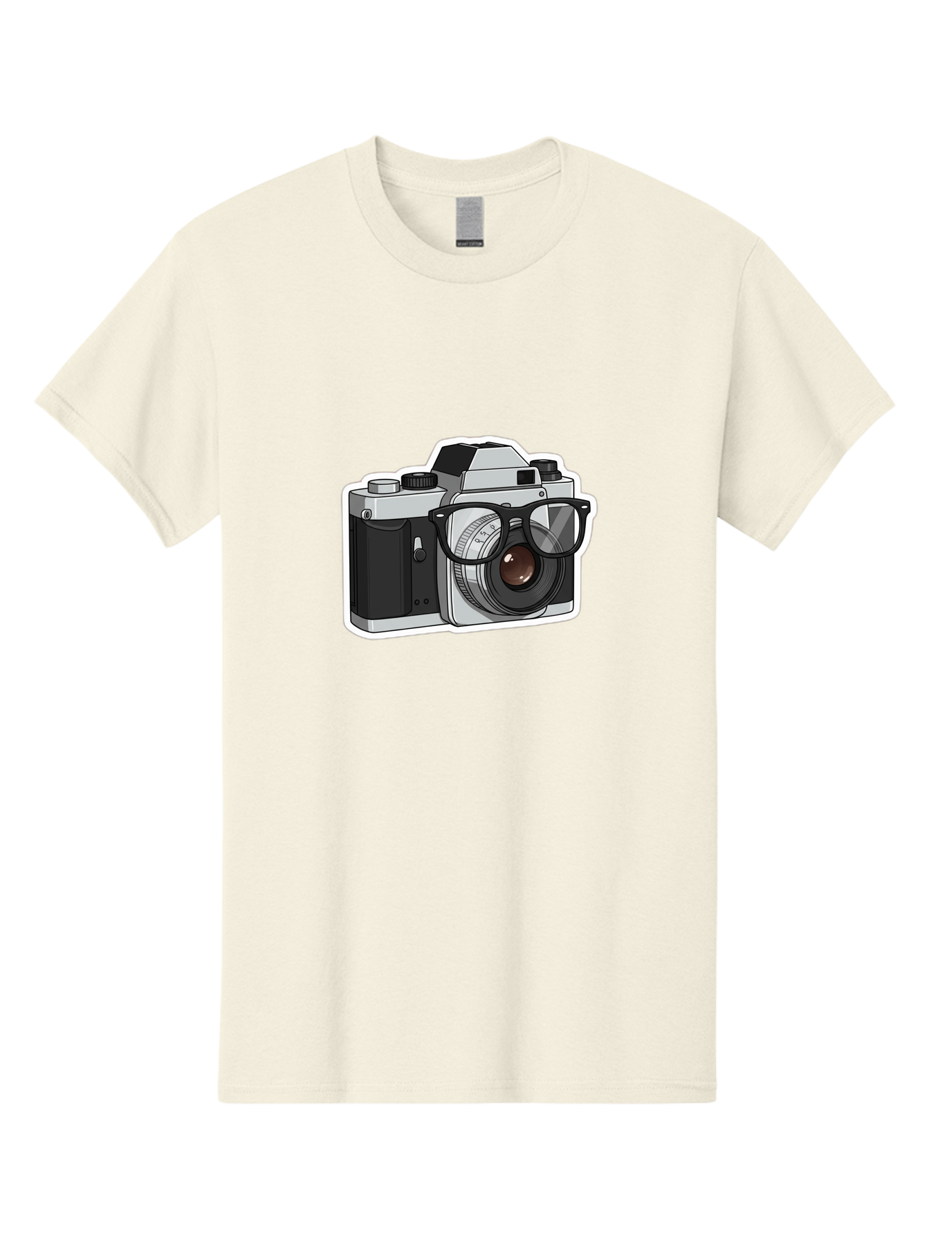 Camera-With-Shades Men'S Graphic Tee, 100% Cotton, Comfortable Casual Summer Wear, Machine Washable, Camera Wearing Sunglasses, Photography Gear, Stylish Accessory, Cool Camera, Funky Design, Creative Twist, Photography Equipment Bae379